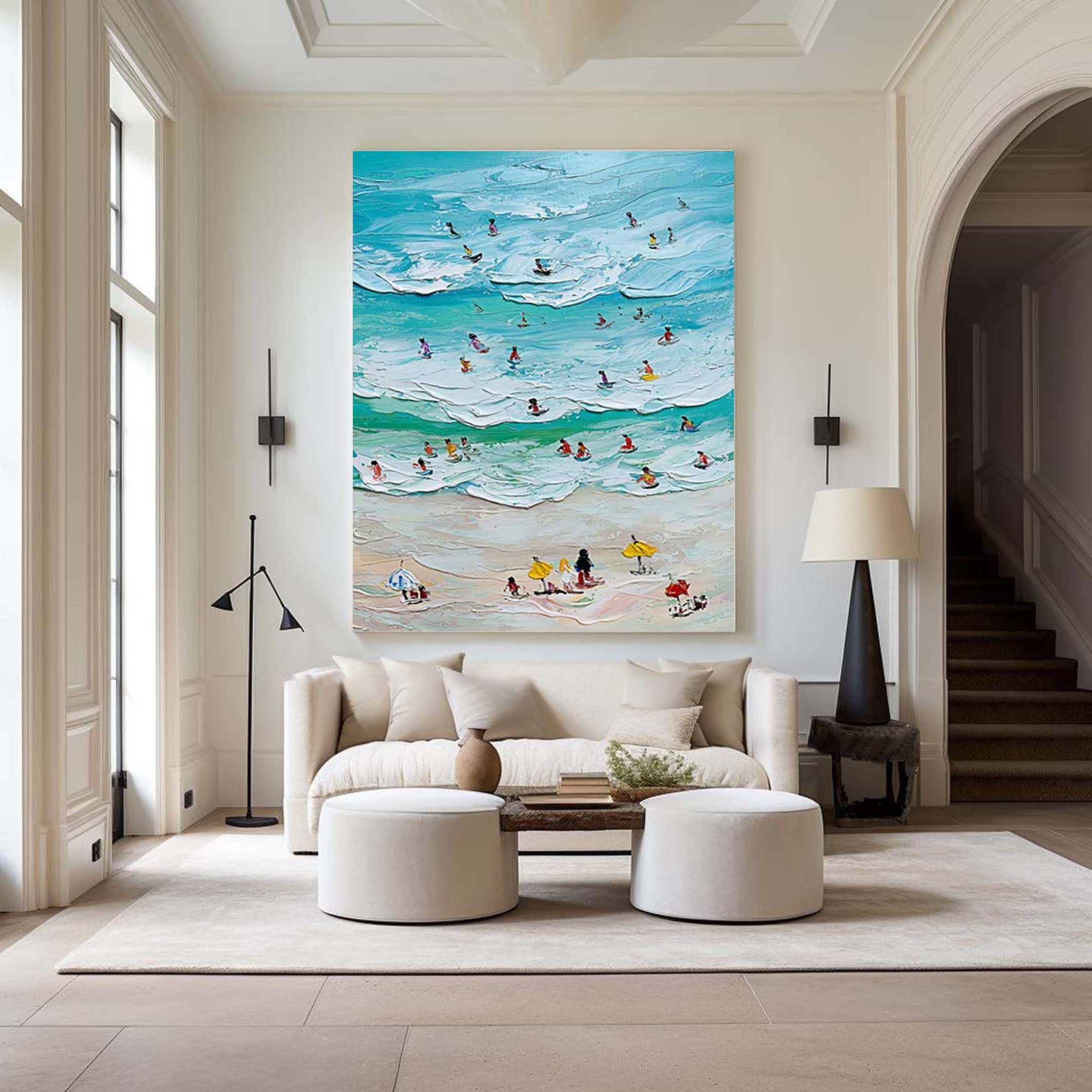 Vibrant Beach Scene Canvas Colorful Coastal Wall Art #CAP 029