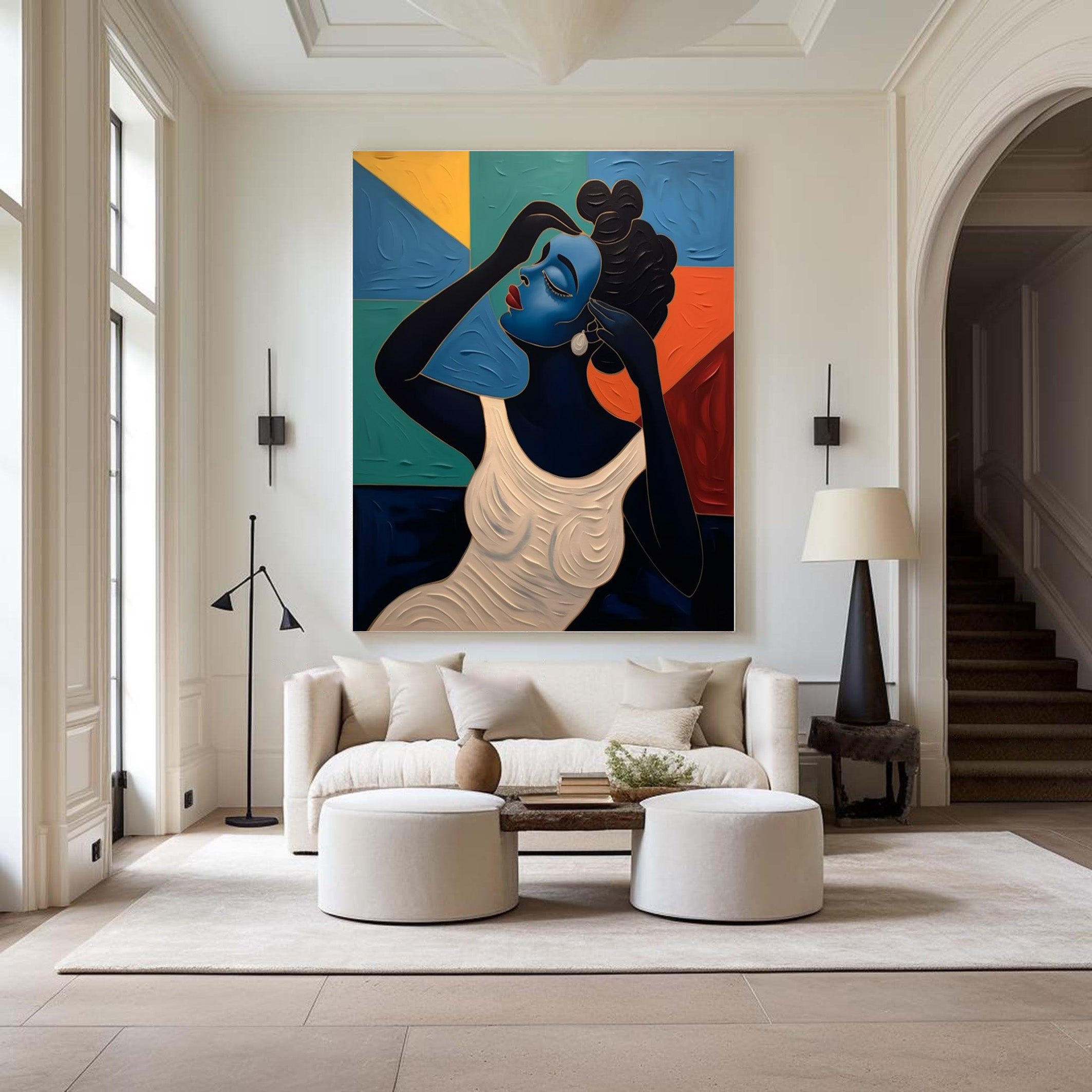 Textured Portrait with Bold Color Blocks, Modern Stylized Art #BGA 254