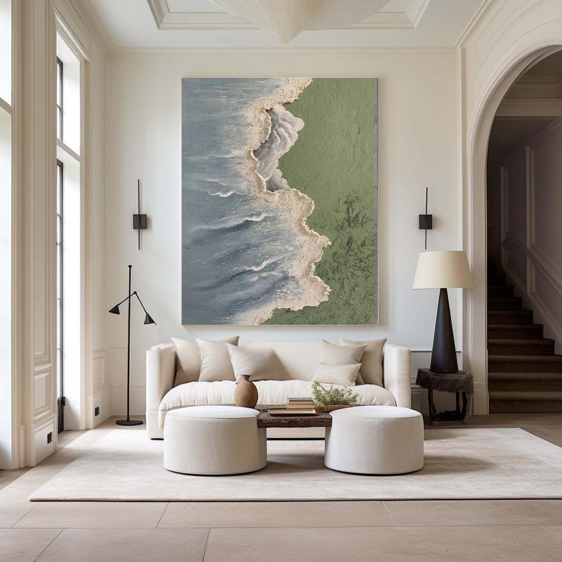 Contemporary Overhead Beach Painting, Tactile Coastal Art #BGA 244