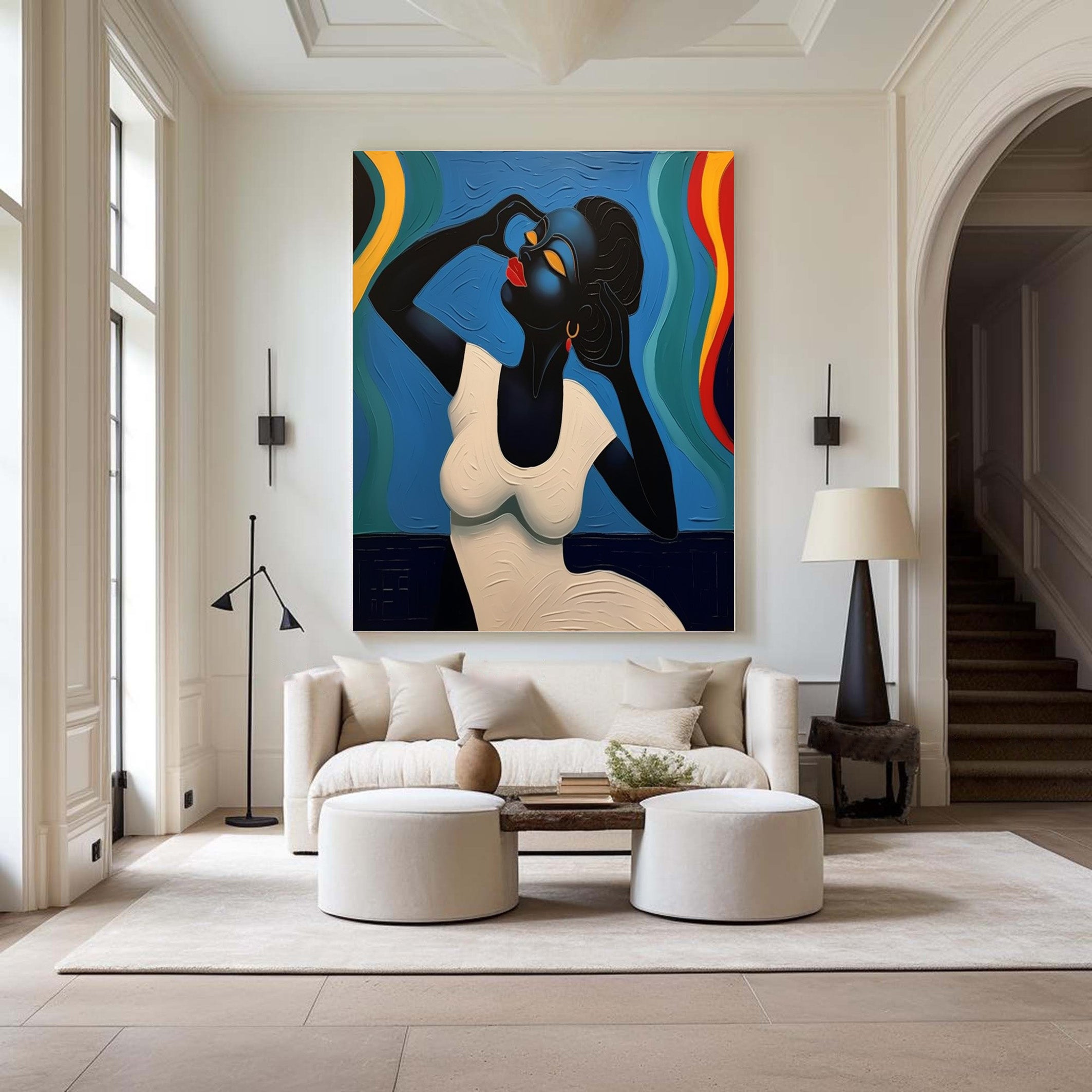 Stylized Portrait with Textured Color Waves, Modern Wall Art #BGA 256