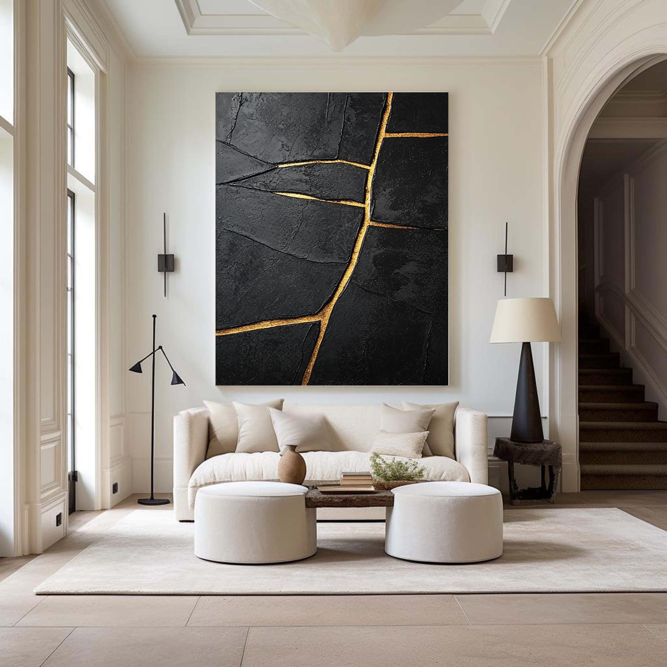 Contemporary Black Impasto with Striking Linear Gold #BGA 268