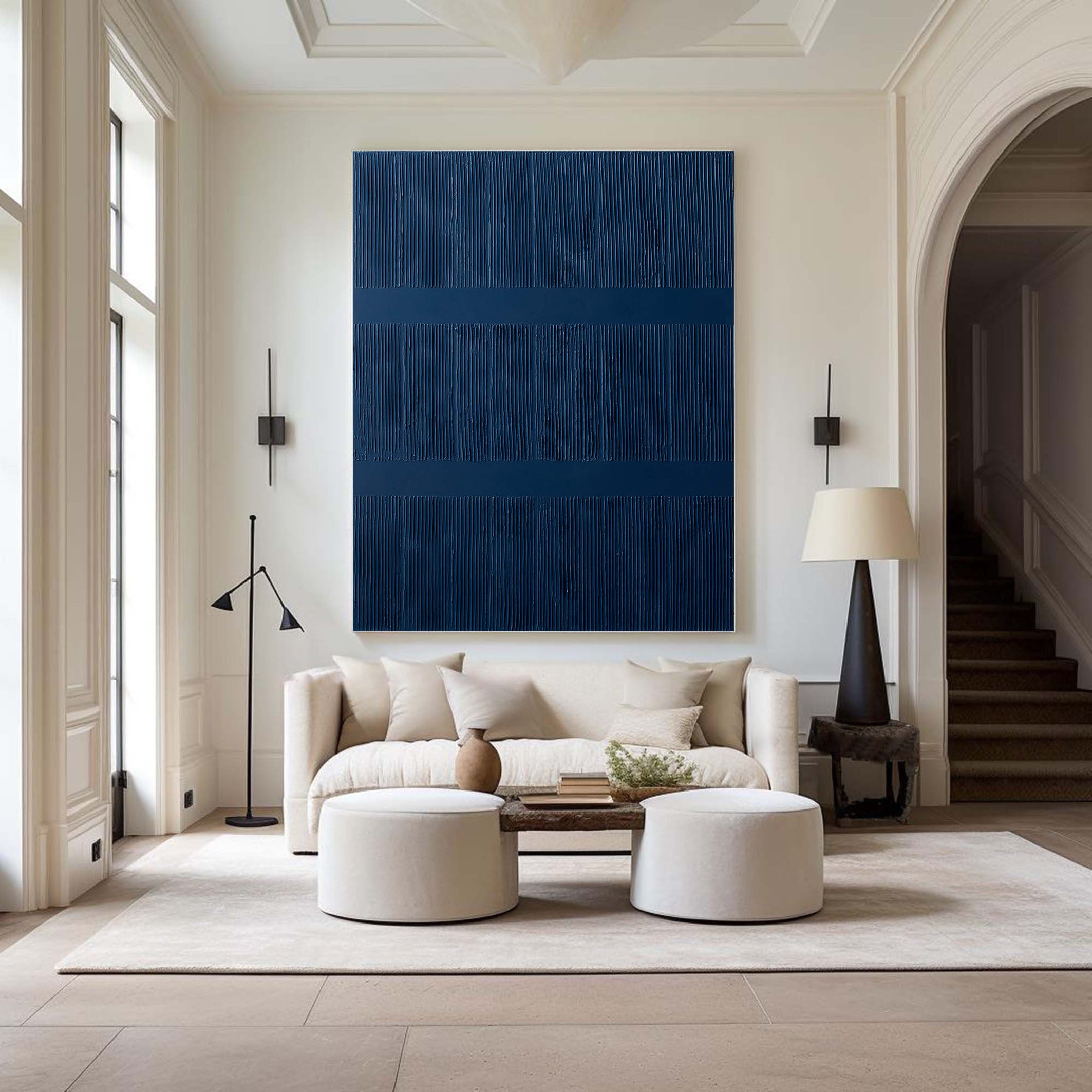 Deep Blue Abstract Minimalist Wall Art With 3D Vertical Lines #BGA 087