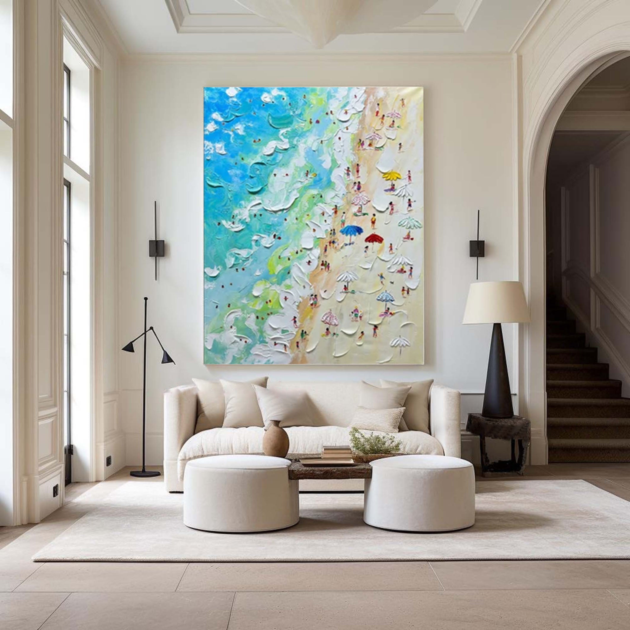 Sandy Shores Canvas Art Dynamic Beach Colorful Painting #CAP 028