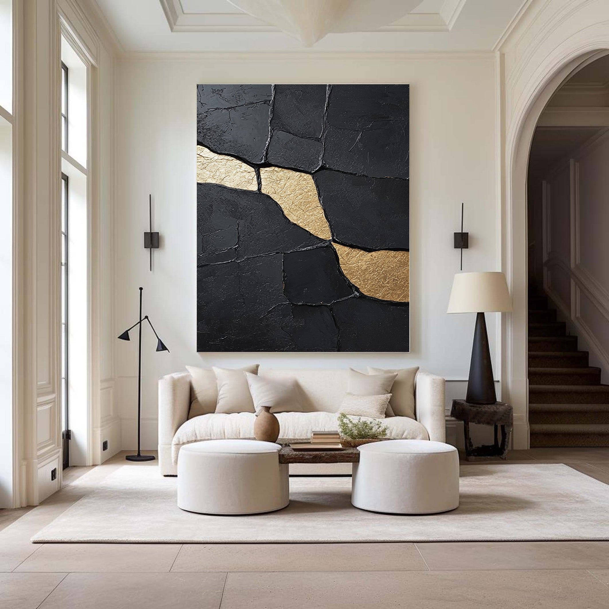 Contemporary Black Impasto Art with Striking Organic Gold #BGA 269