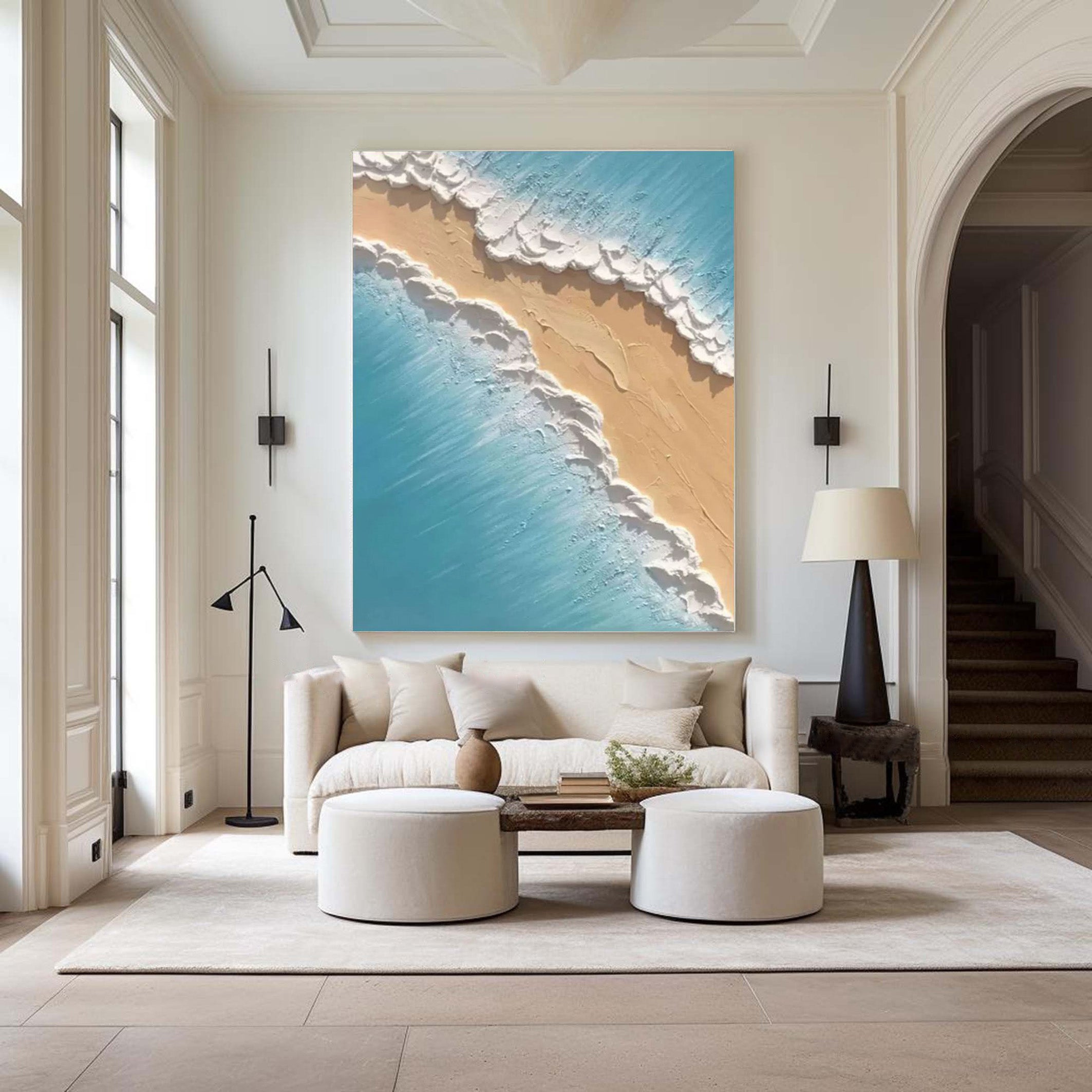 Contemporary Overhead Beach Painting, Tactile Shoreline Art #BGA 246