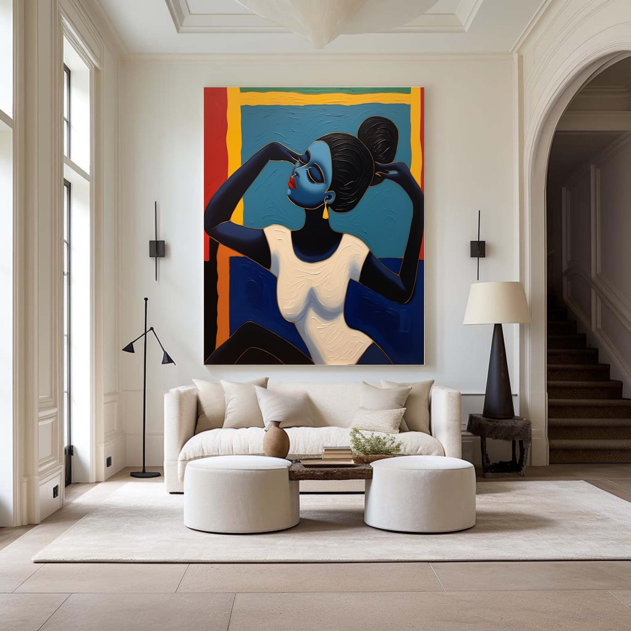 Stylized Portrait with Textured Color Blocks, Modern Wall Art #BGA 262