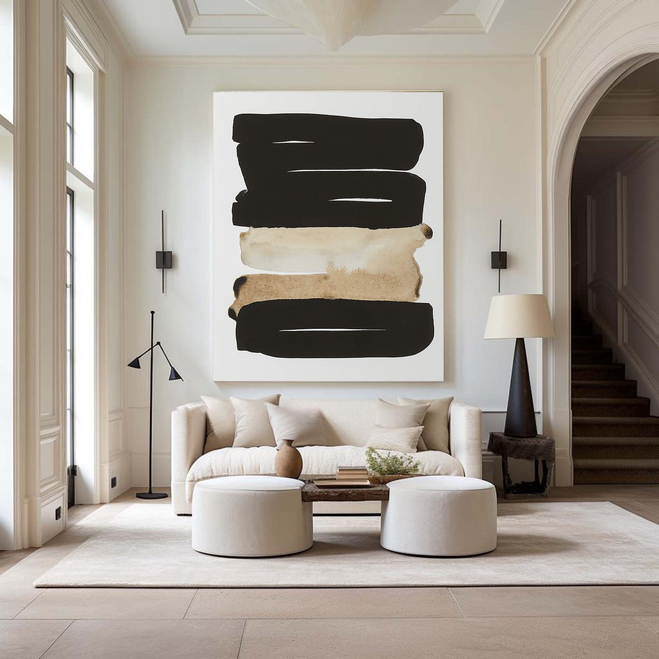 Black and Neutral Stripes, Contemporary Minimalist Wall Art #BGA 093