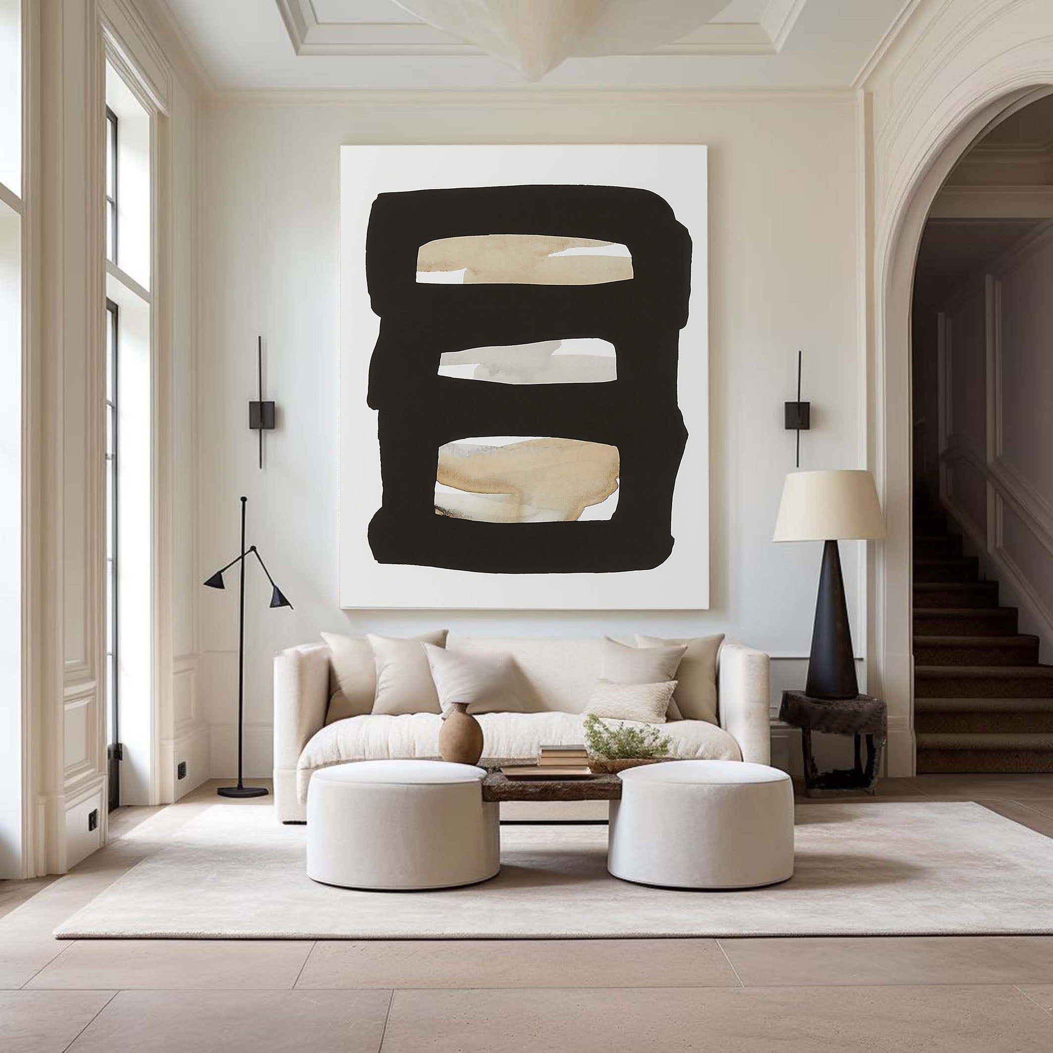 Beige Graphic Abstract Wall Art With Black Frame #BGA 097