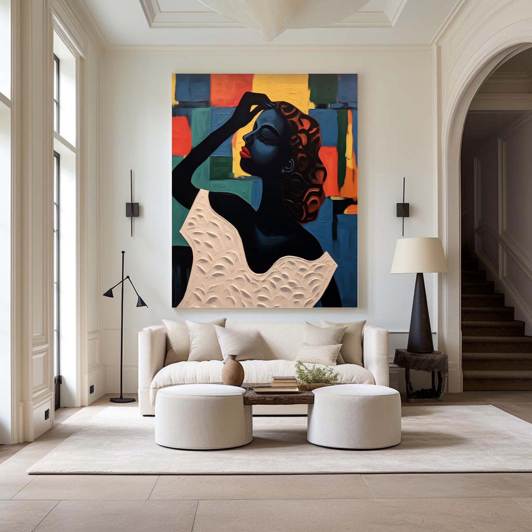 Textured Portrait with Bold Color Geometry, Modern Wall Art #BGA 257