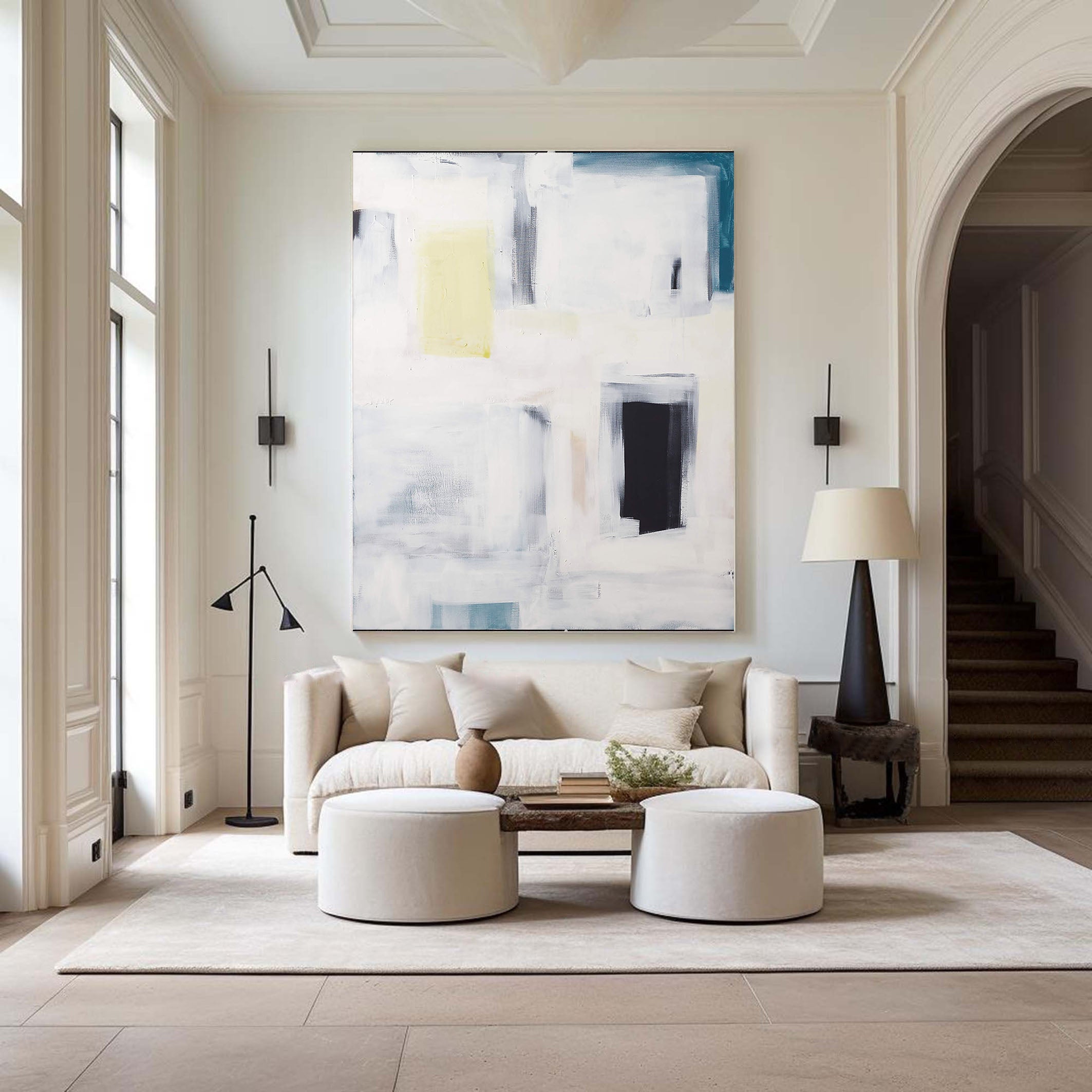 Geometric Abstraction in Soft Tones, Modern Minimalist Art #BGA 091