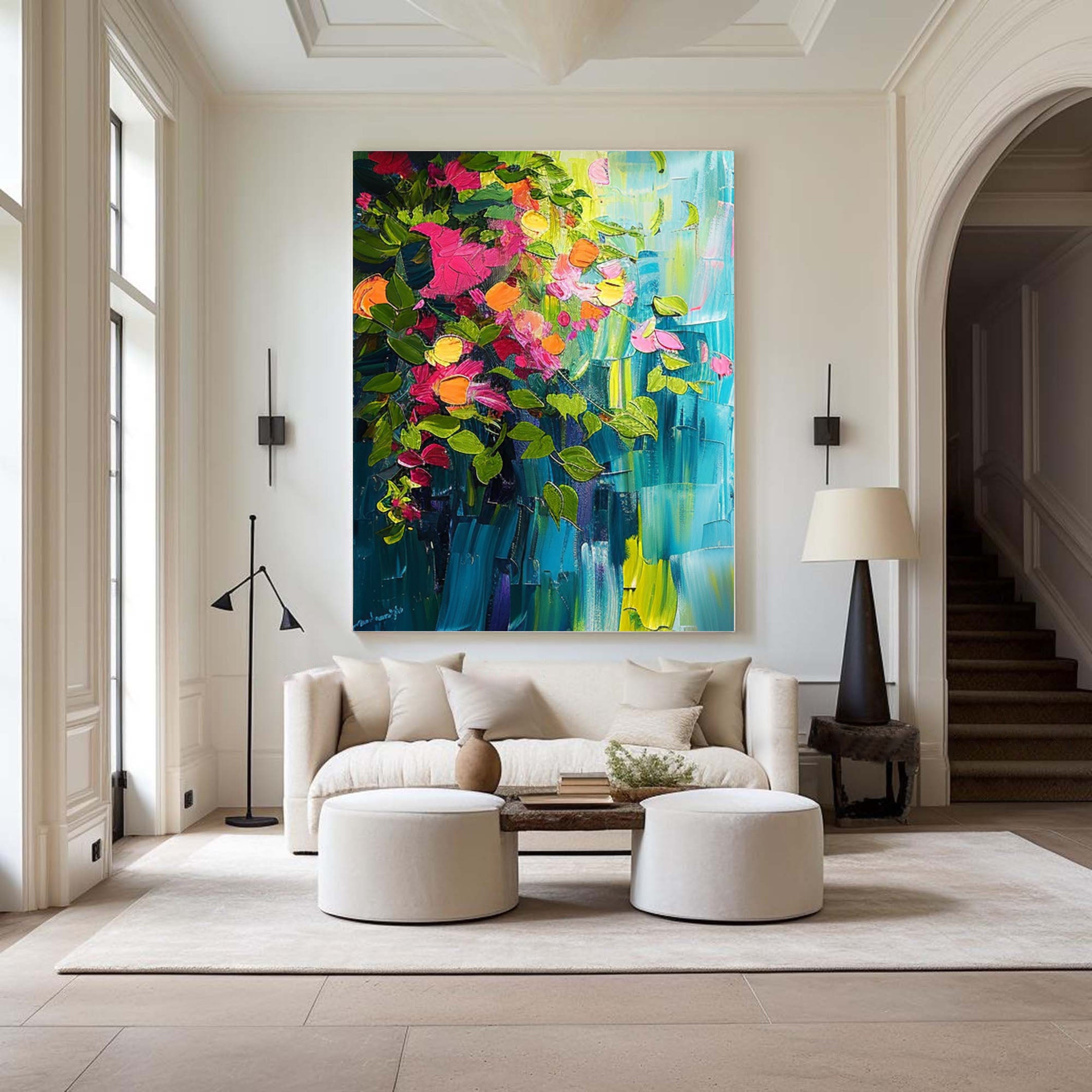 Summer Flowers Abstract Painting Bright Wall Decor #CAP 032