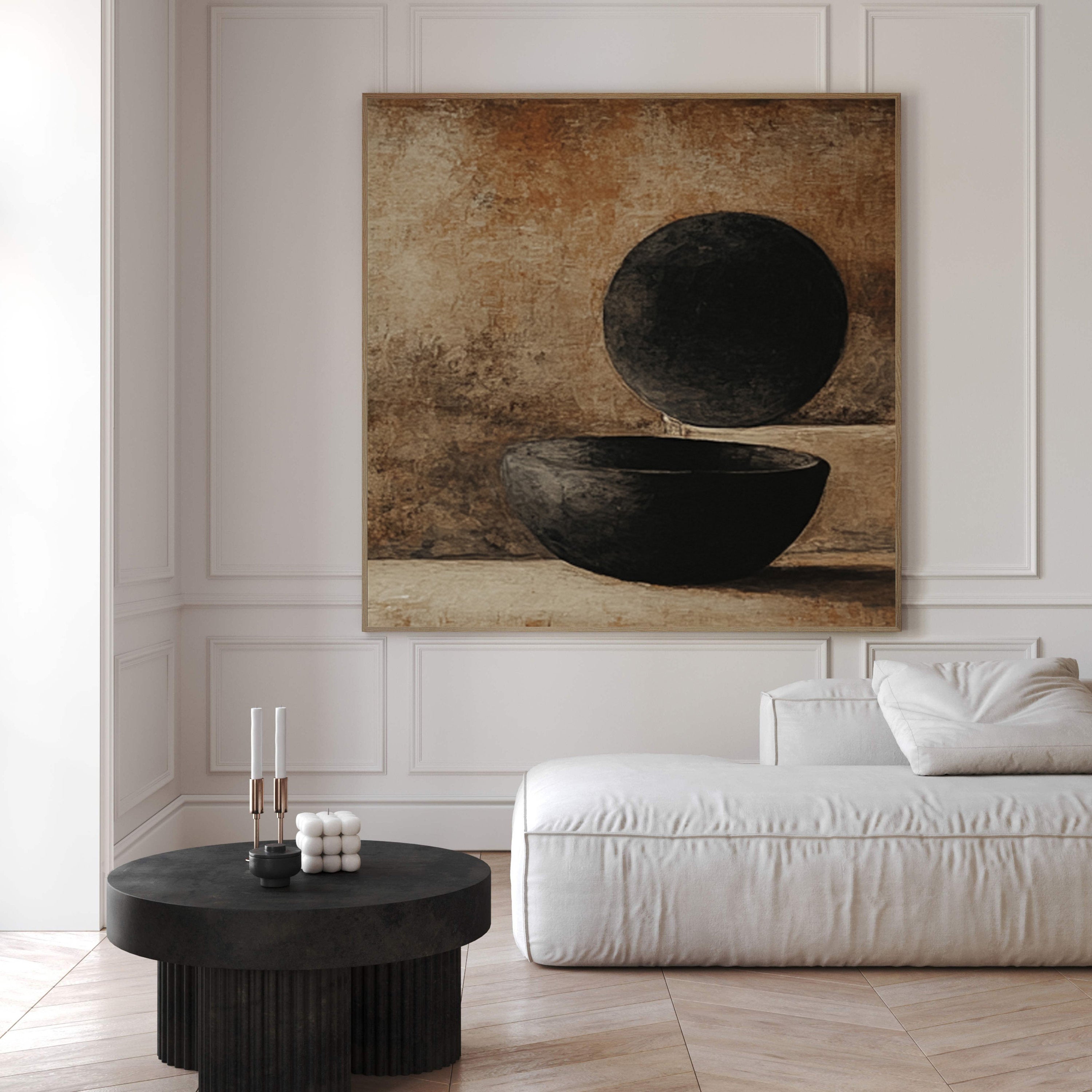 Modern Art with Dark Geometric Pair on Subtly Textured Canvas #BGA 275