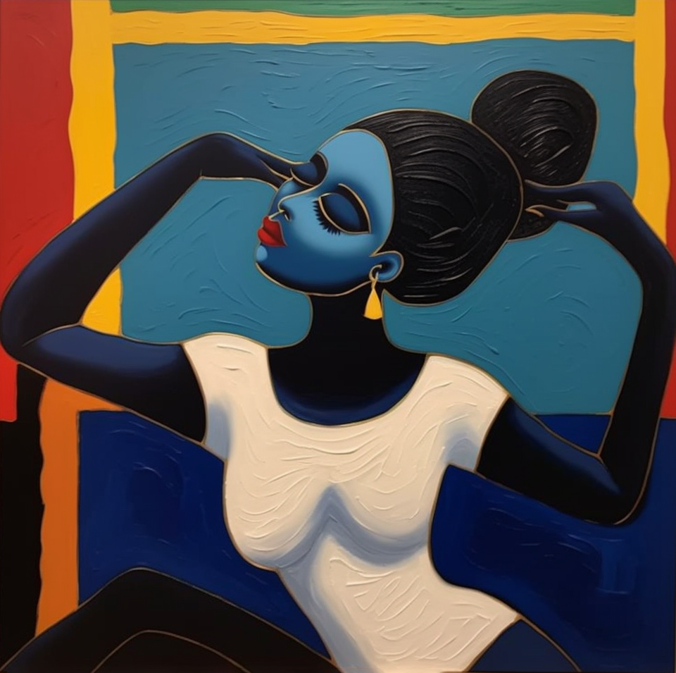 Stylized Portrait with Textured Color Blocks, Modern Wall Art #BGA 262