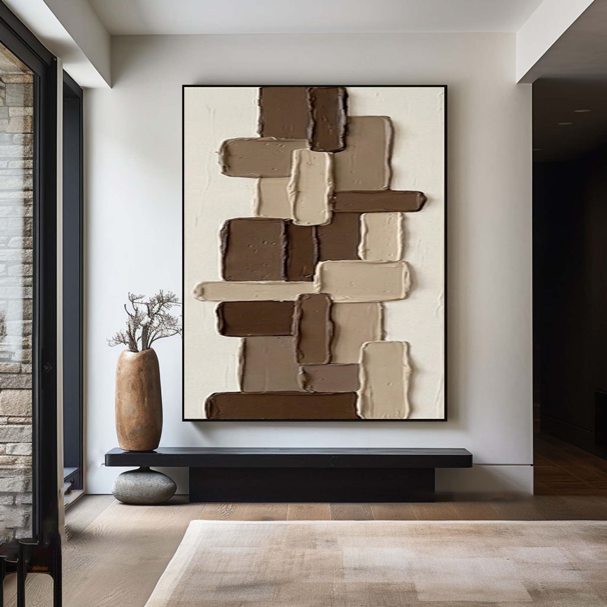 Large Modern Mosaic Texture Wall Art Handmade Neutral Canvas