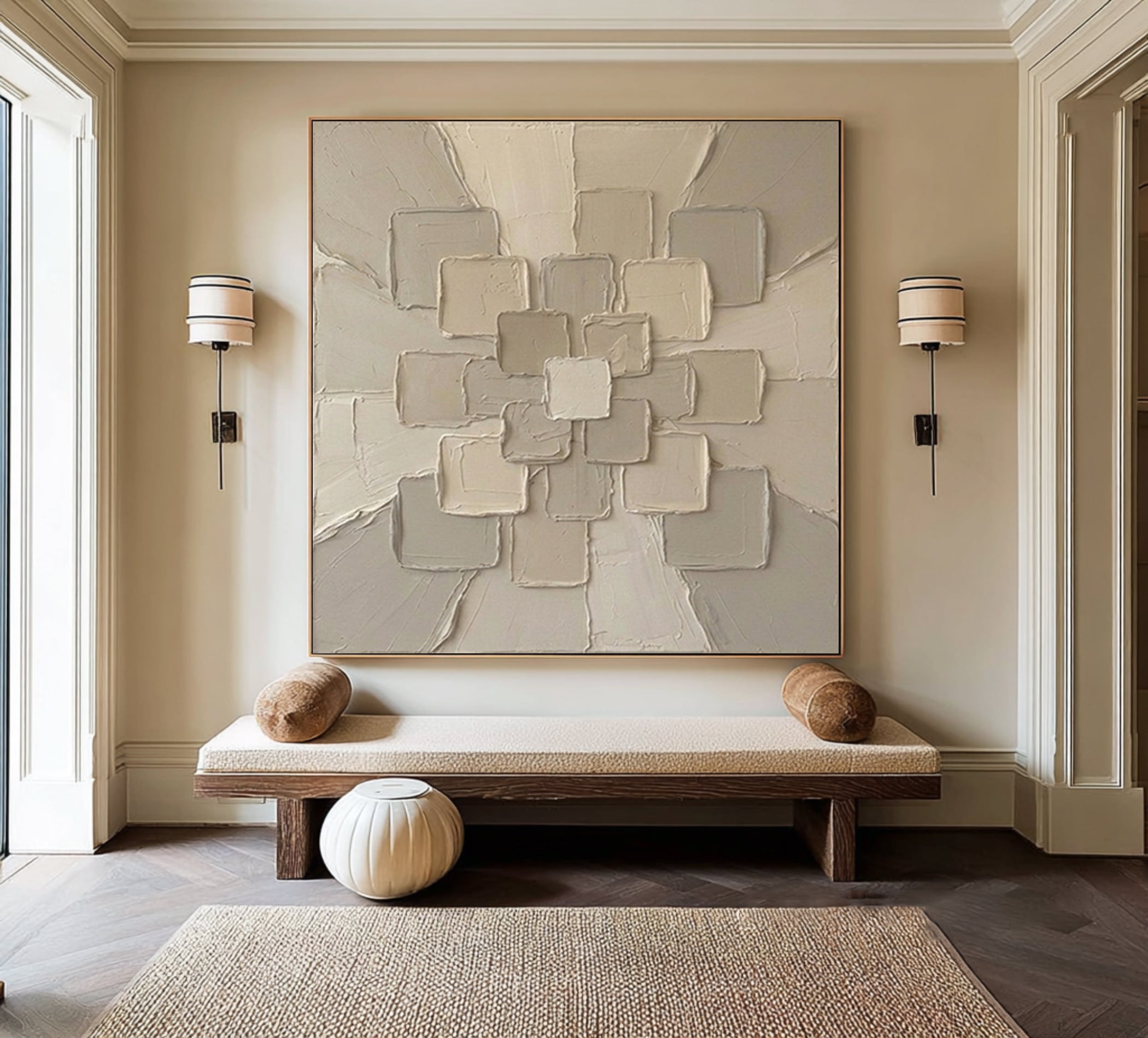 Large Modern Focal Expansion Wall Art Neutral Sculptural Texture Canvas Painting