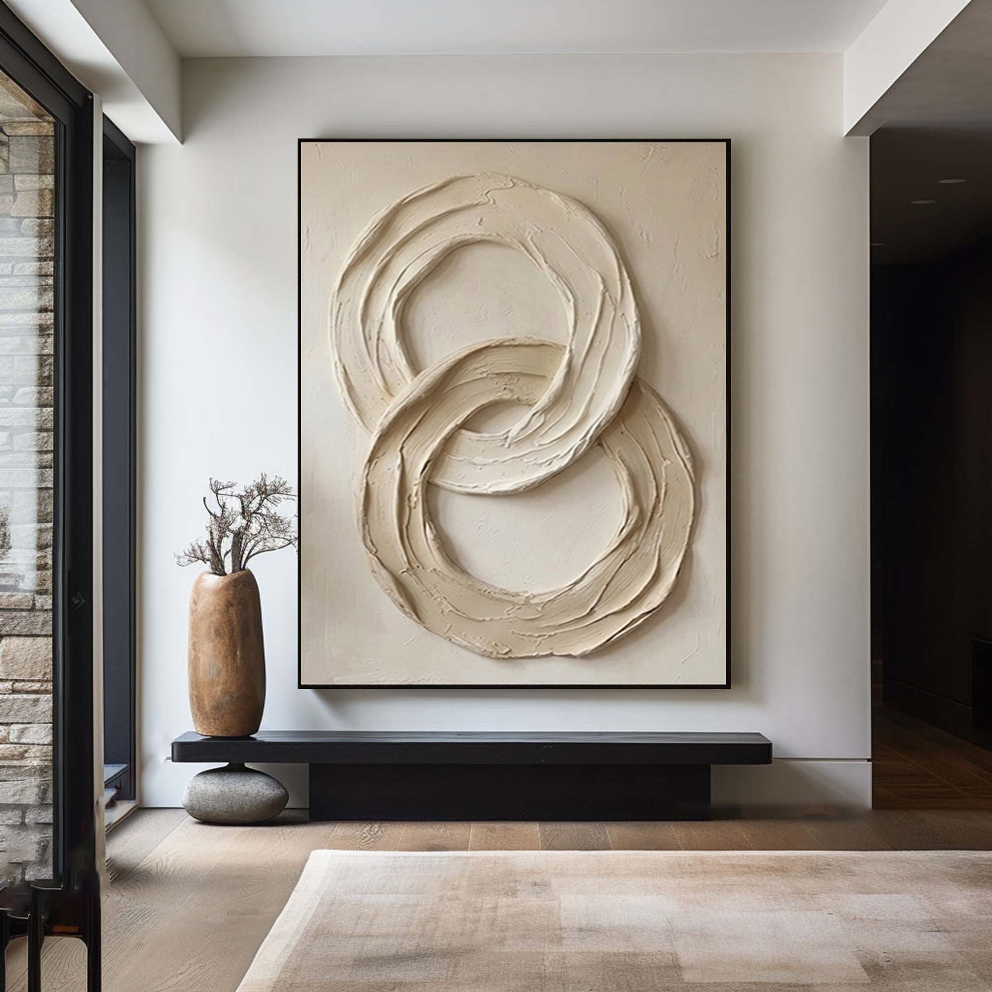 Large Circular Texture Oil Painting for Modern Neutral Interiors