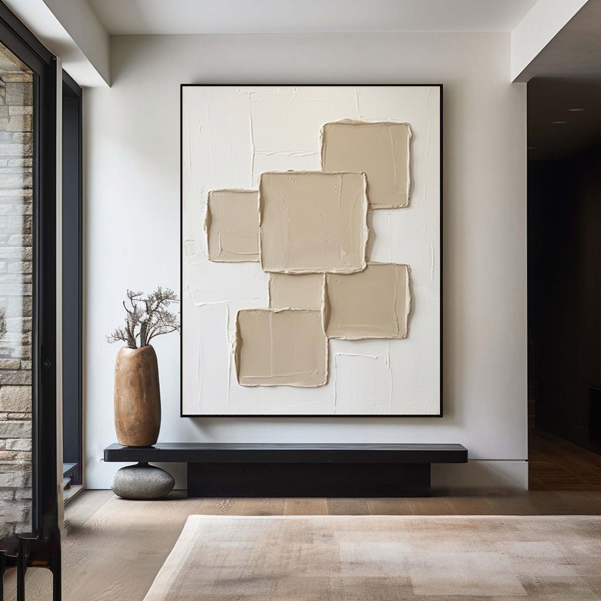 Large Designer Textured Canvas Art White Geometric Abstract Painting