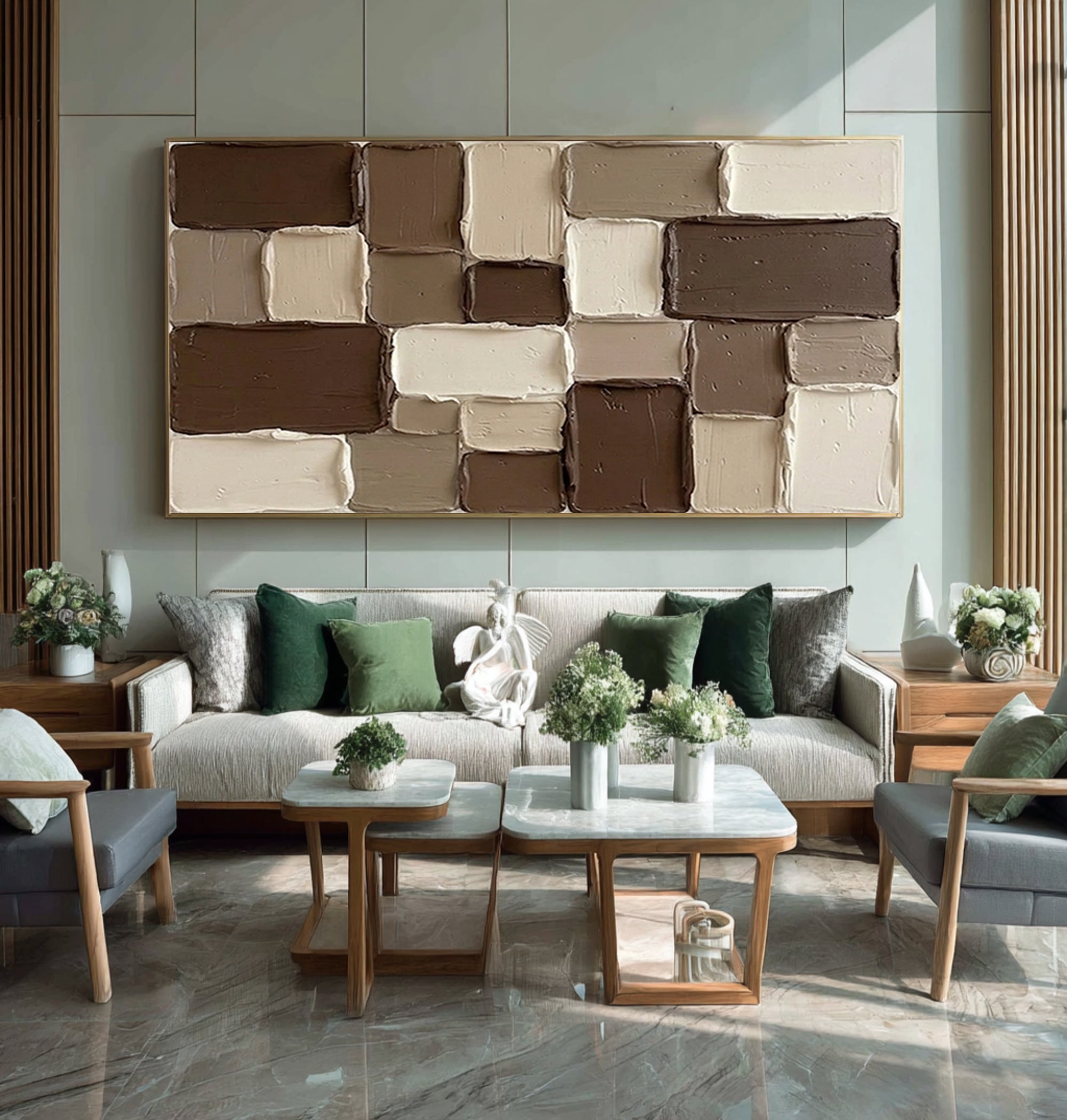 Large Brown and Beige Textured Wall Art Modern Abstract Canvas Painting