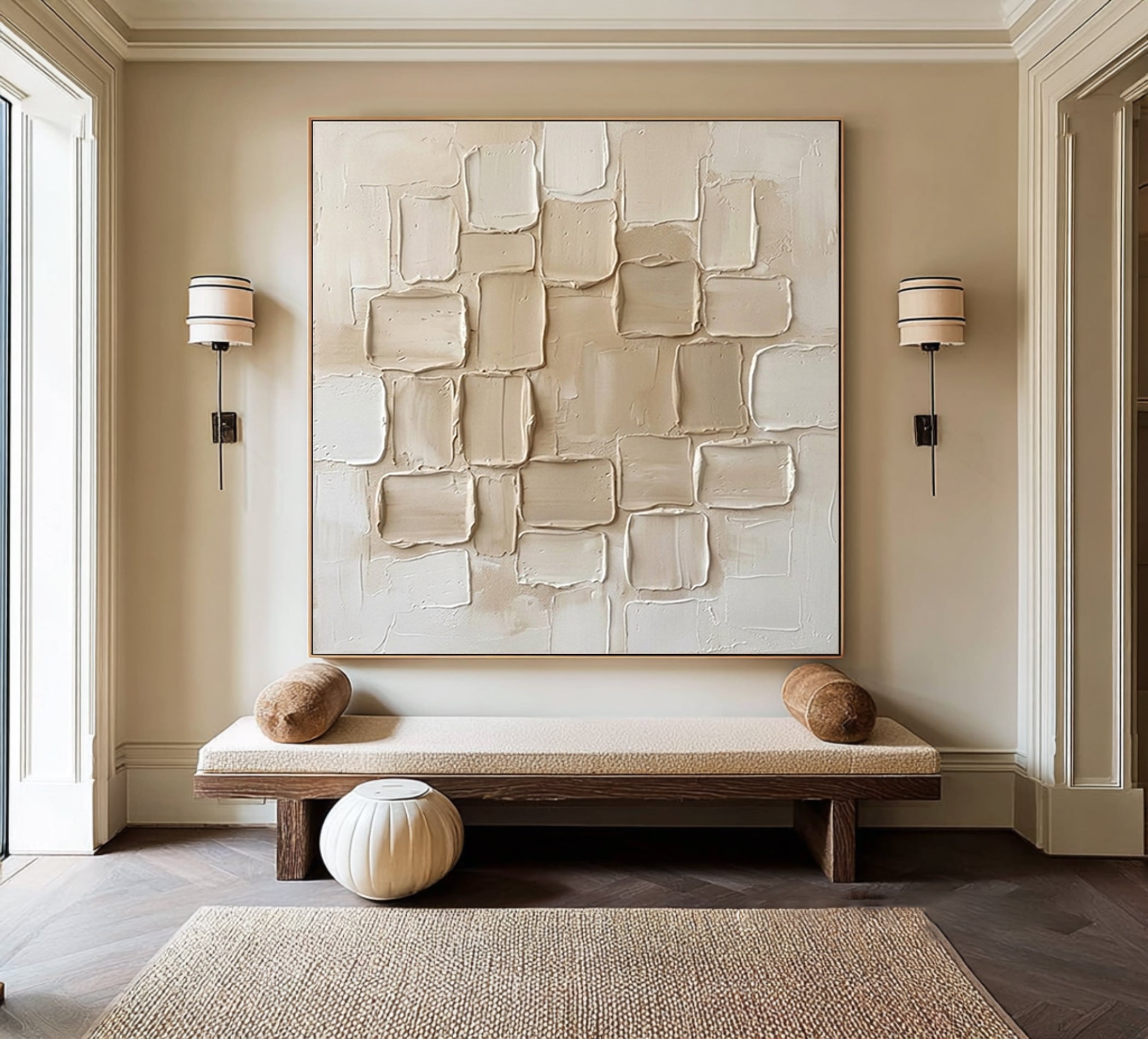 Large Travertine Texture Wall Art Contemporary Neutral Hand Painted Canvas Painting