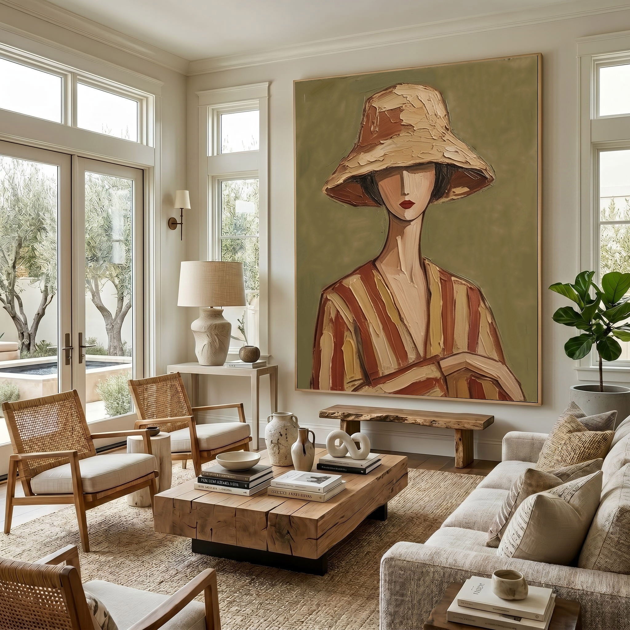 Large Woman Portrait Wall Art Abstract Oil Painting Cowgirl Cowboy Vintage Americana Art Western Girl Fashion Decor Modern Home