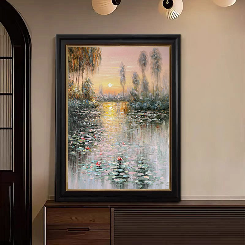 Sunset Bloom: Impressionistic Lily Pond, Vibrant Landscape Art #BGA 181