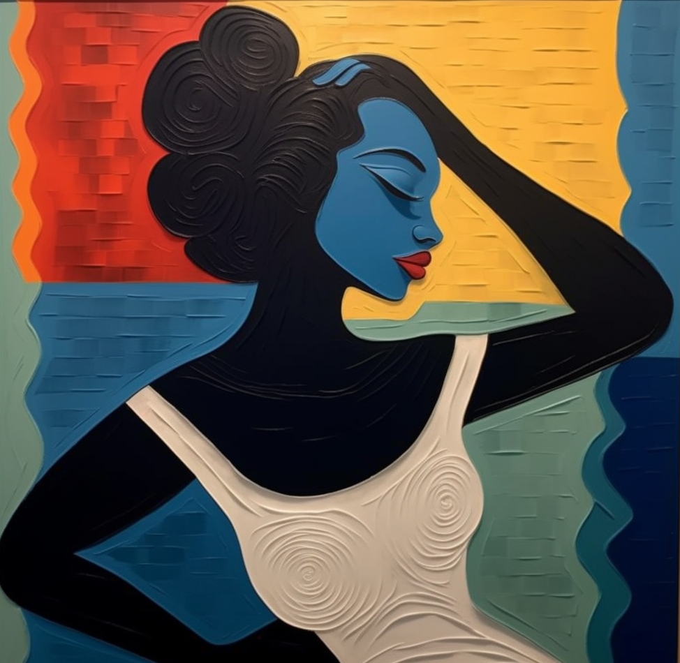 Textured Portrait with Bold Color Blocks, Modern Surreal #BGA 239