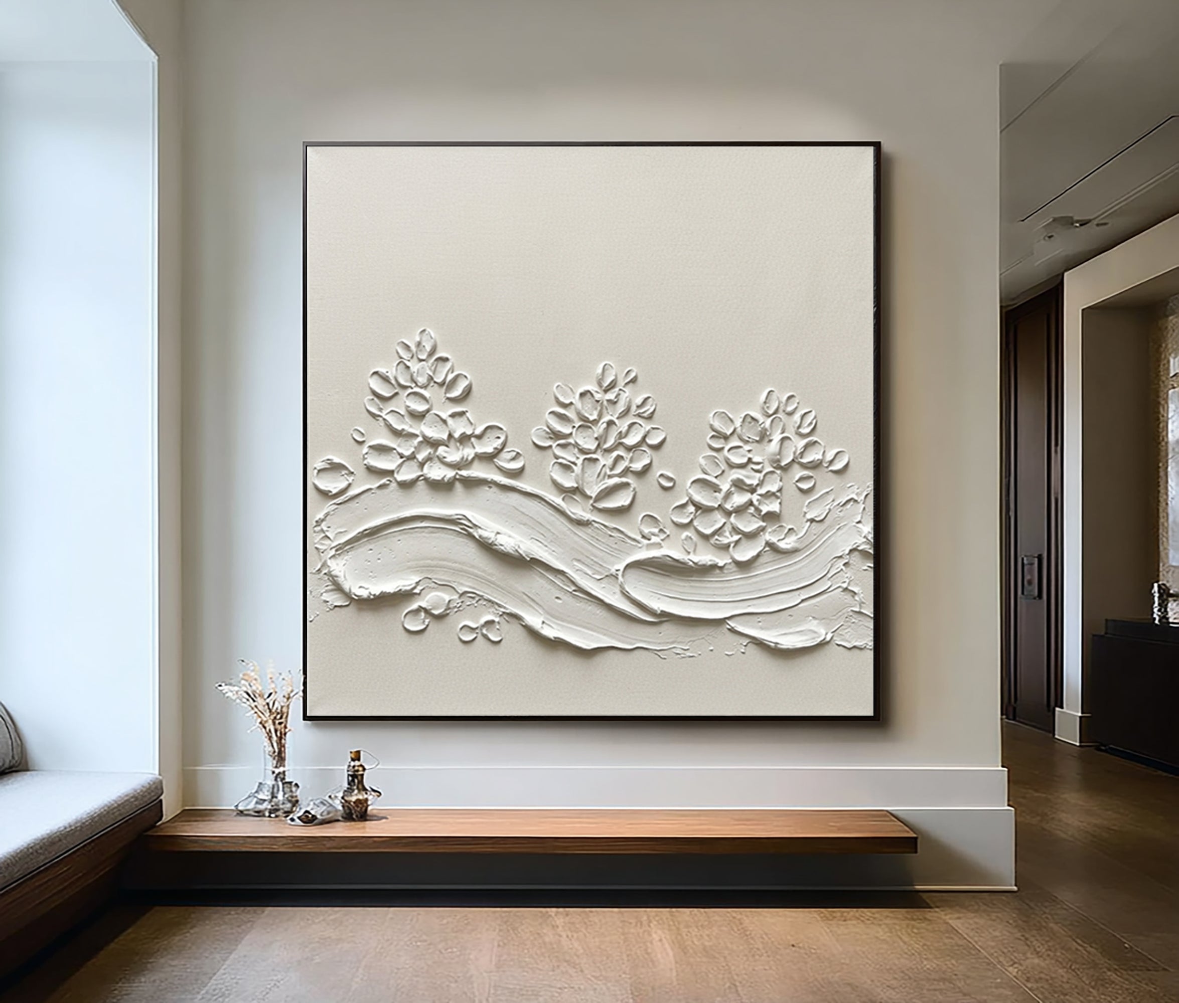 Large Minimalist Floral Textured Wall Art Contemporary Neutral Hand Painted Canvas Painting