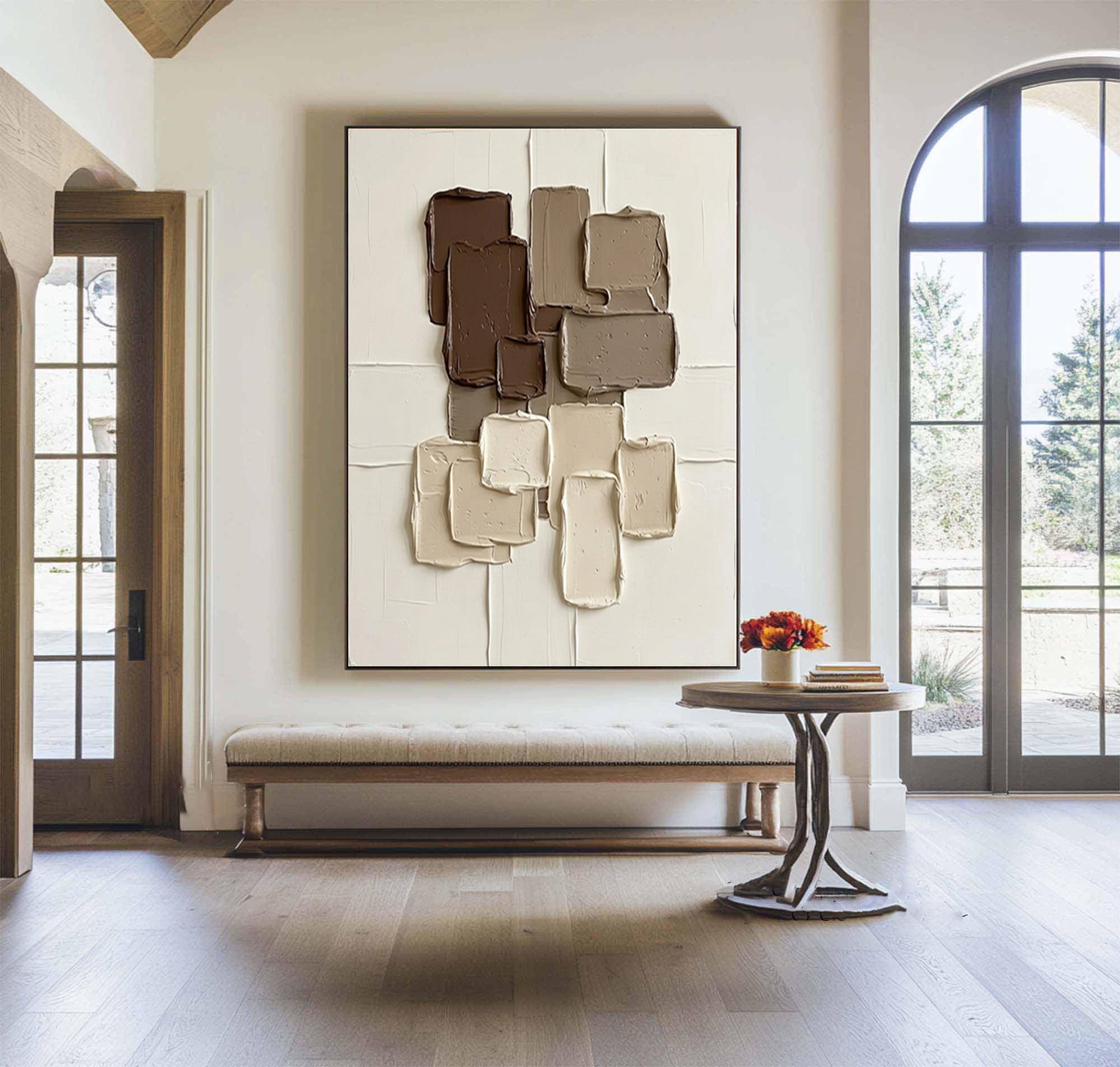 Large Brown Architectural Textured Canvas Art Contemporary Wall Decor