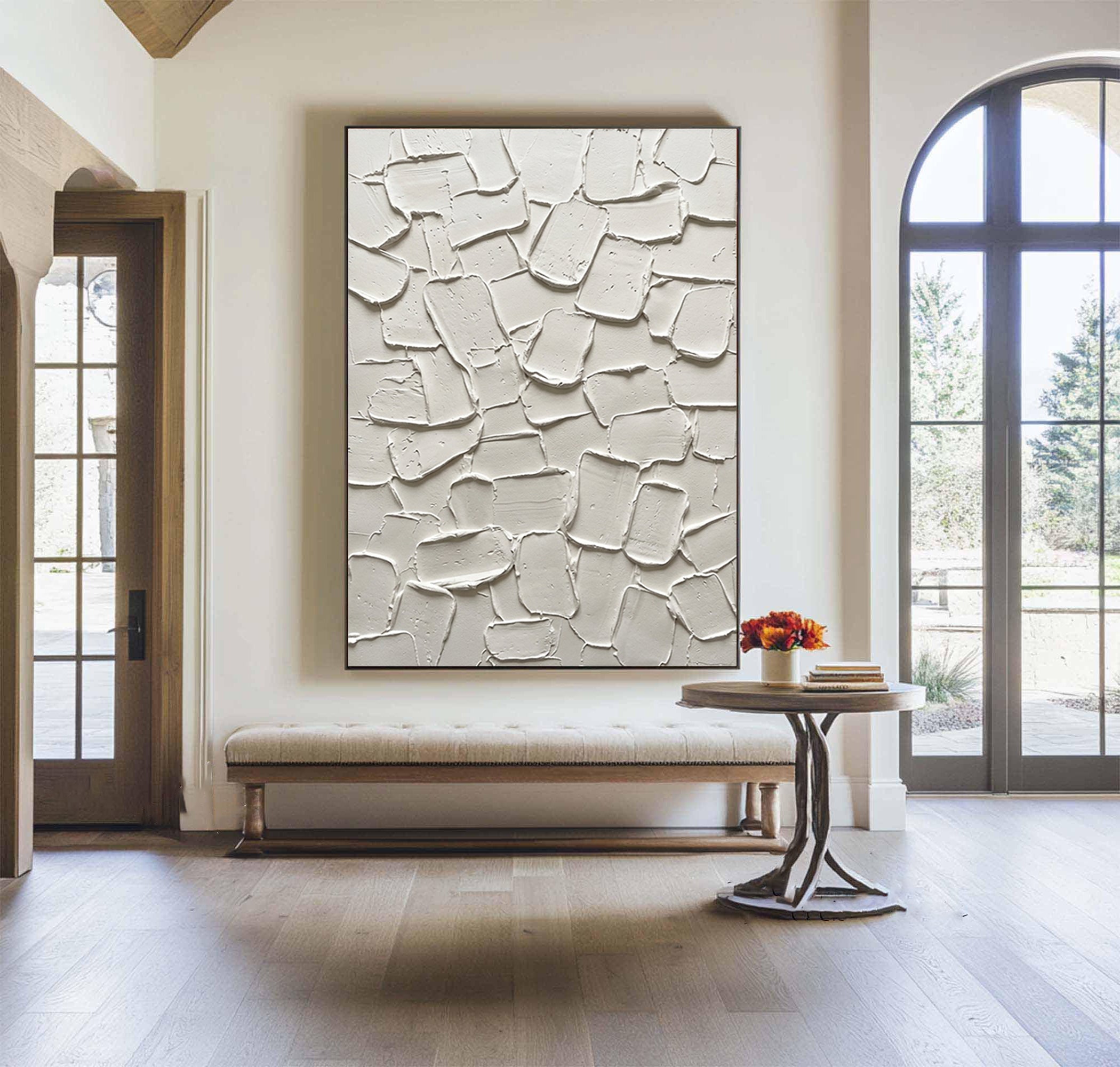 Large Modern Textured Canvas Art | Neutral Abstract Geometric Painting