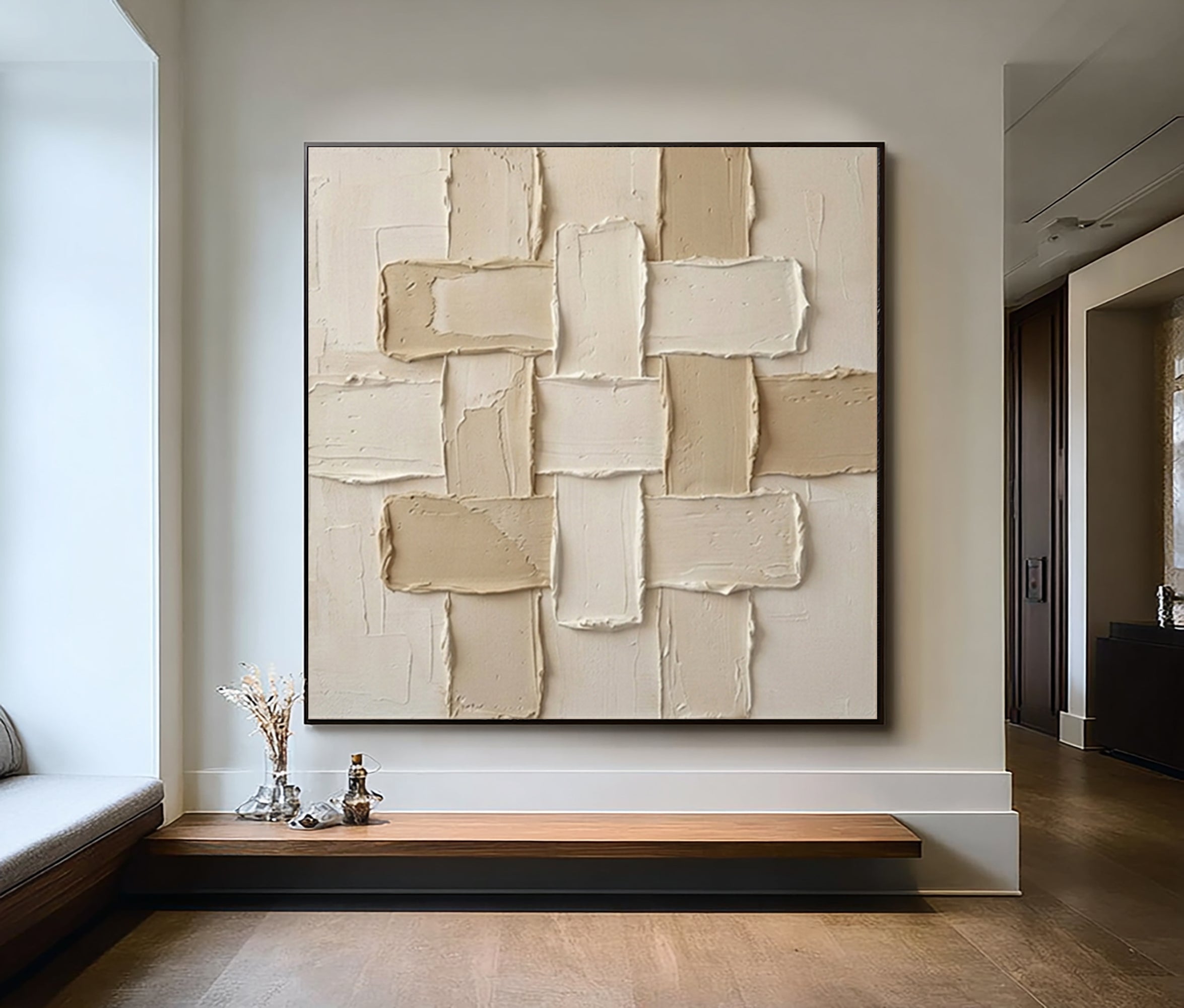 Large Interlocking Forms Wall Art Neutral Contemporary Textured Painting
