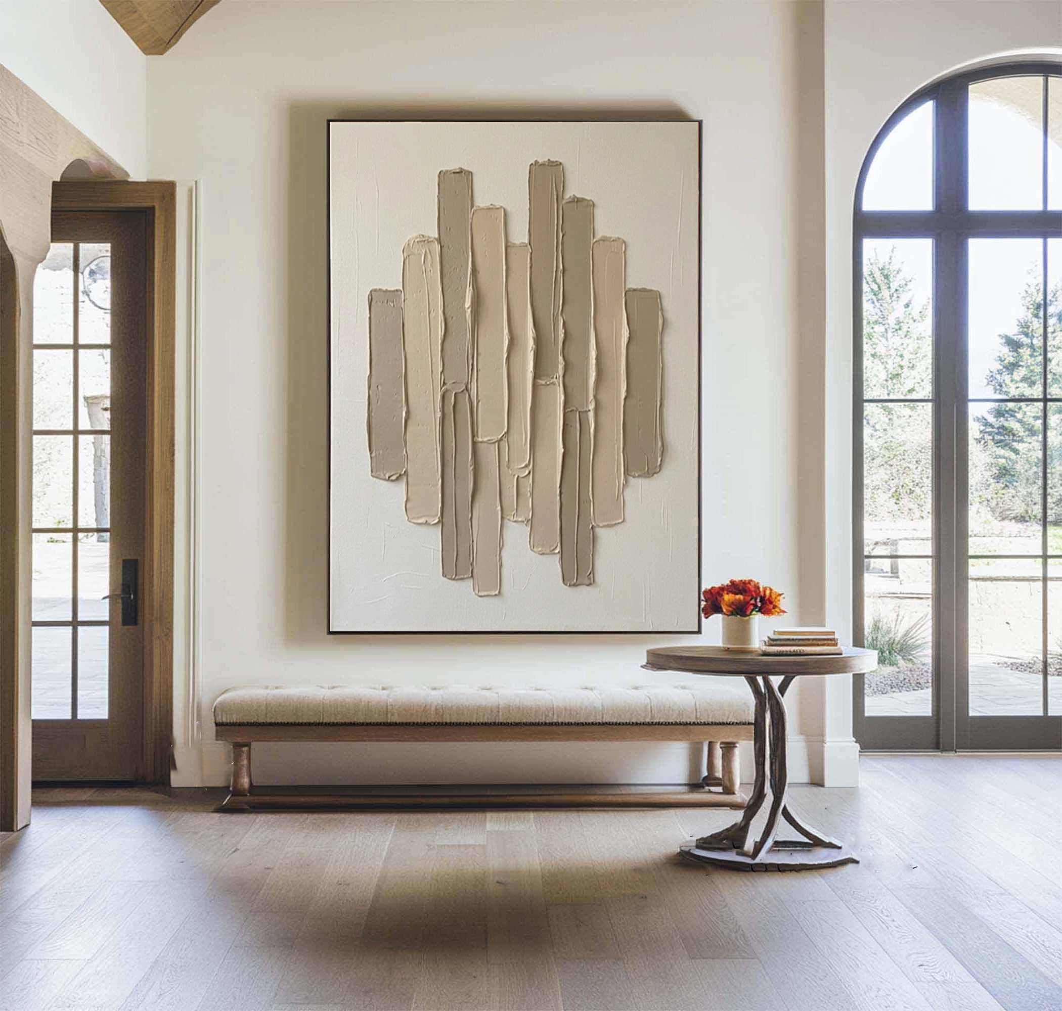 Large Neutral Vertical Textured Canvas Art Modern Minimalist Wall Decor
