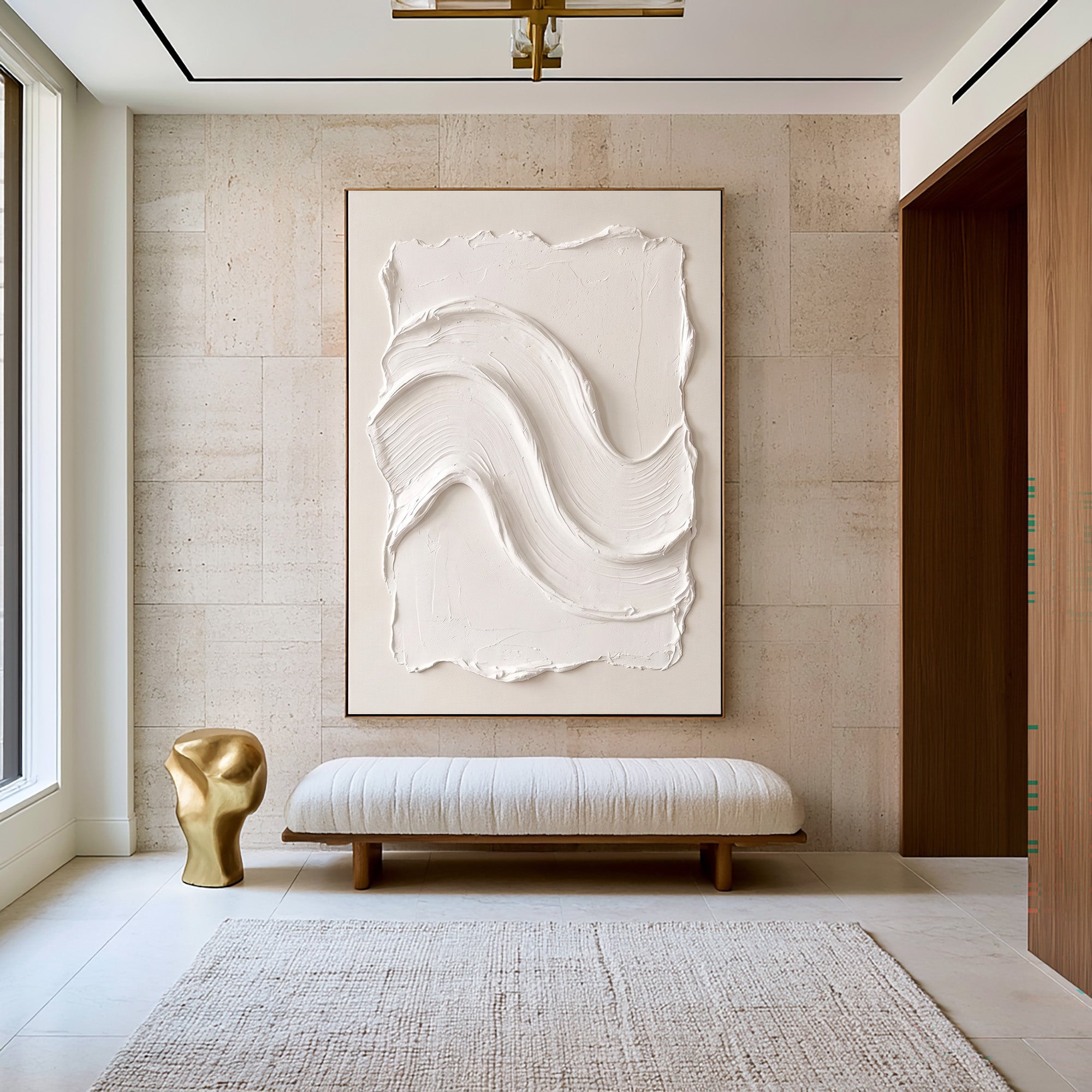 Large White Abstract Wall Art Textured Oil Painting Organic Wave Sculpture Minimalist Luxury Modern Interior Decoration