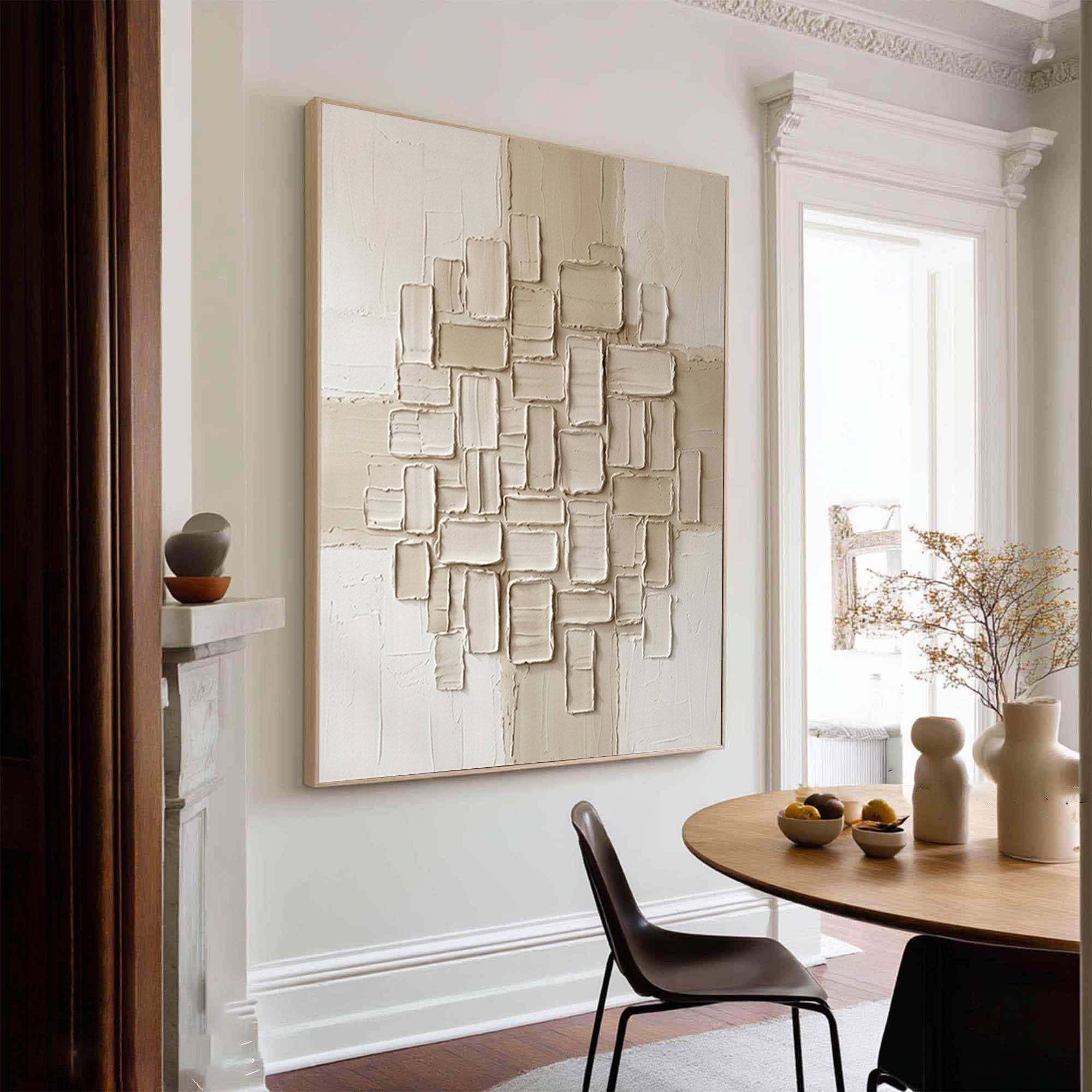Large Textured Oil Painting with Geometric Relief Wall Art Design