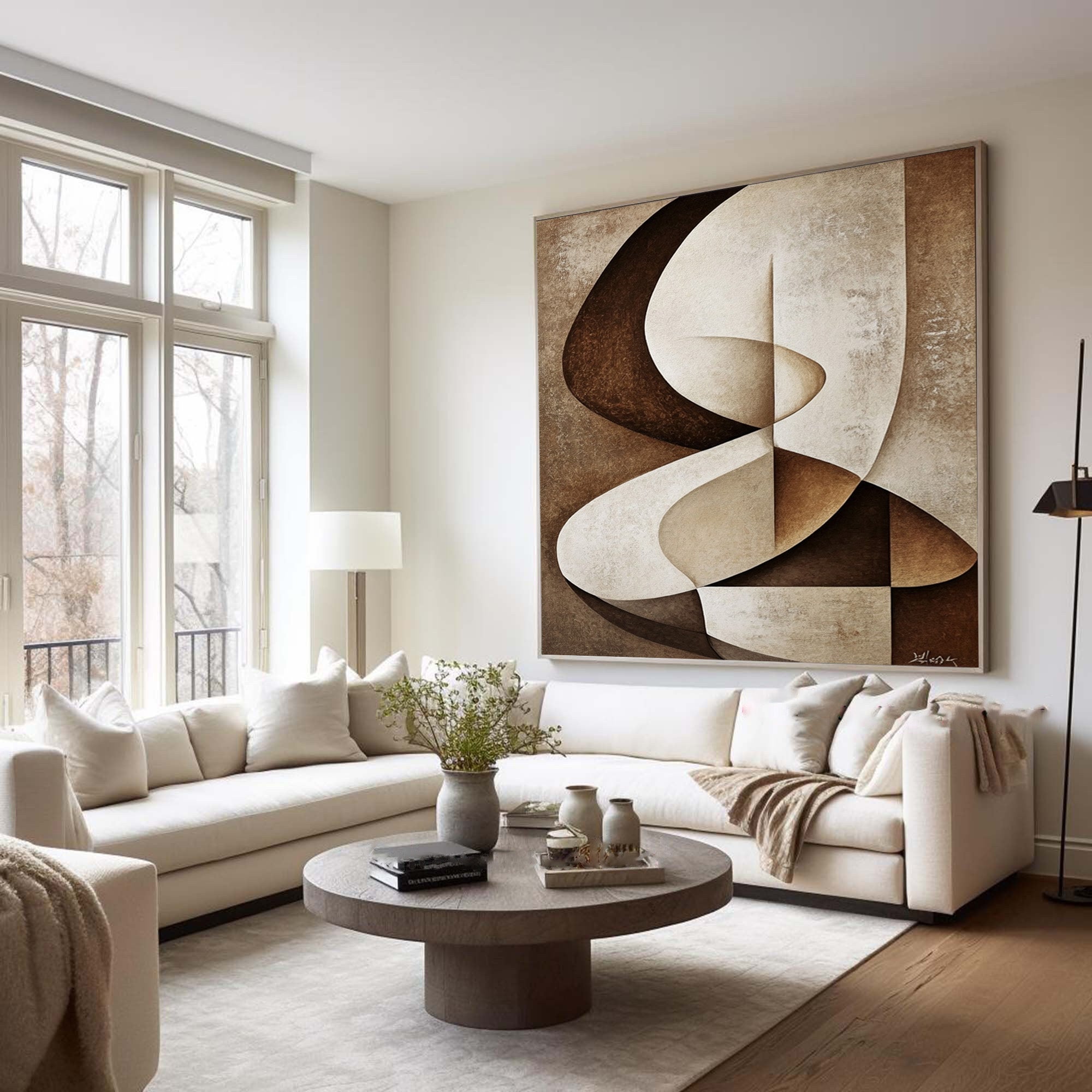 Beige & Brown Geometric Abstract Painting #BBA 092