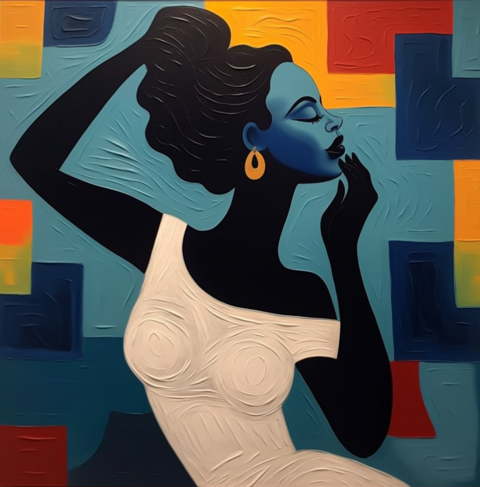 Stylized Figure Against Textured Color Shapes, Elegant Portrait #BGA 251