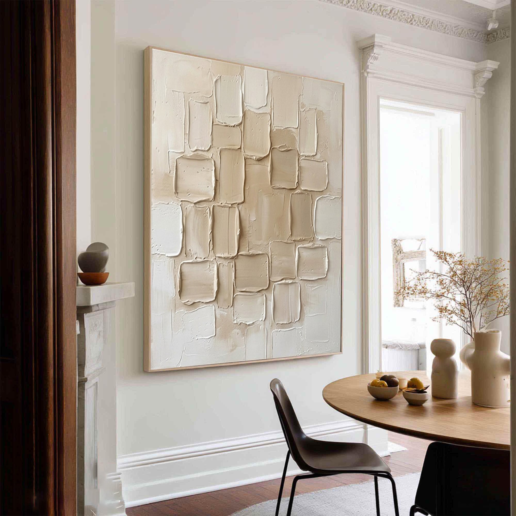 Large Mosaic Relief Textured Canvas Art Contemporary Neutral Wall Decor
