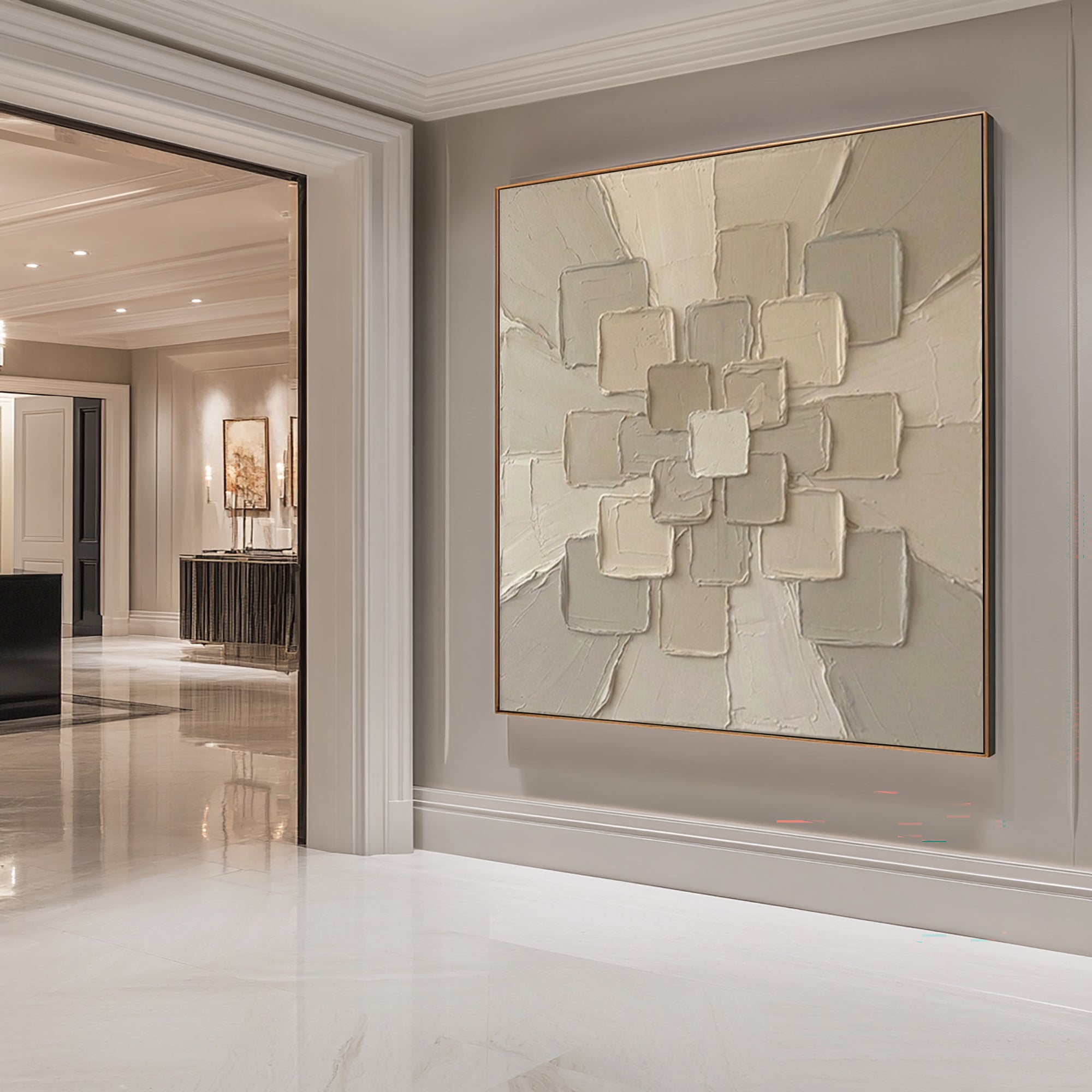 Large Modern Focal Expansion Wall Art Neutral Sculptural Texture Canvas Painting