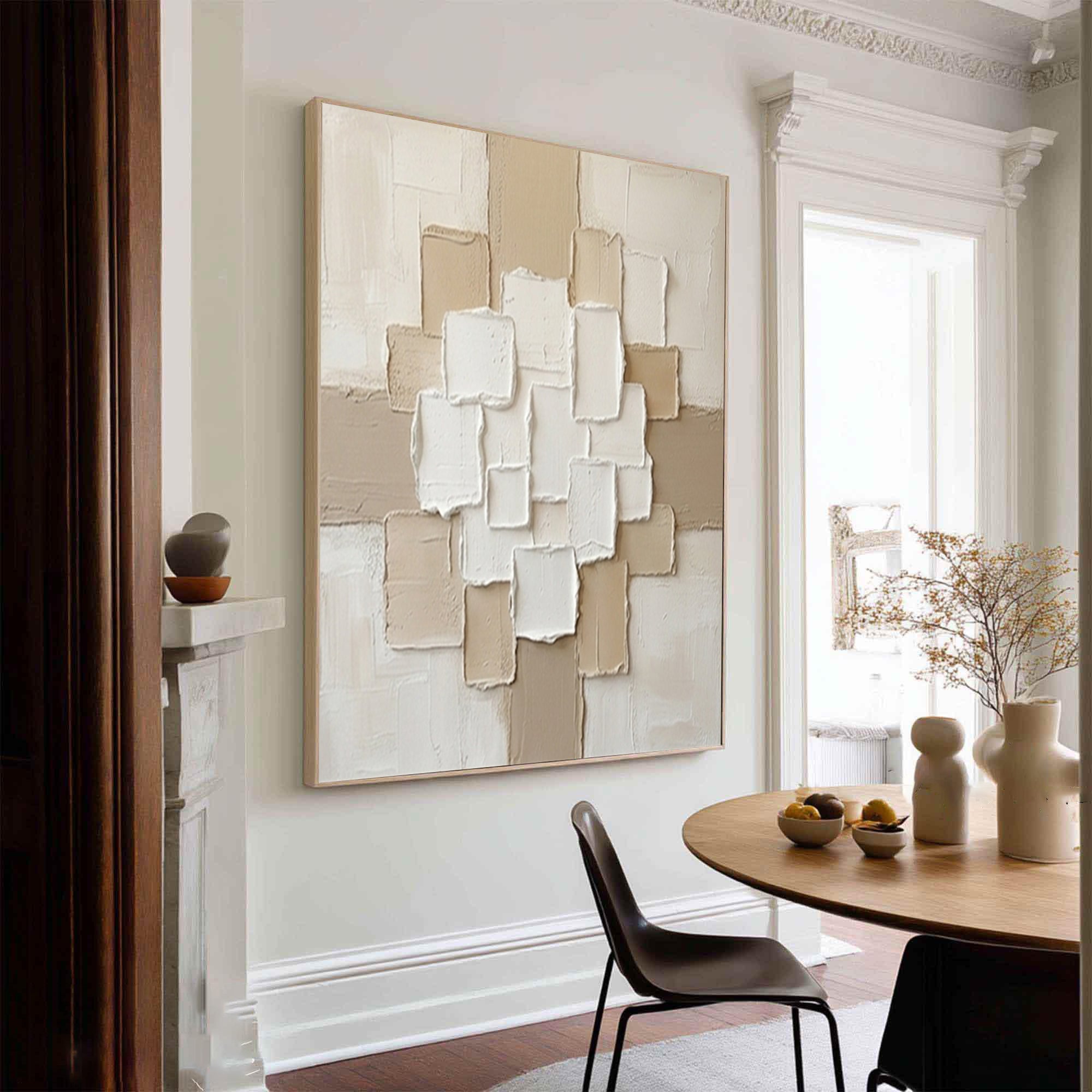 Large Neutral Composition Textured Canvas Art Modern Minimalist Decor