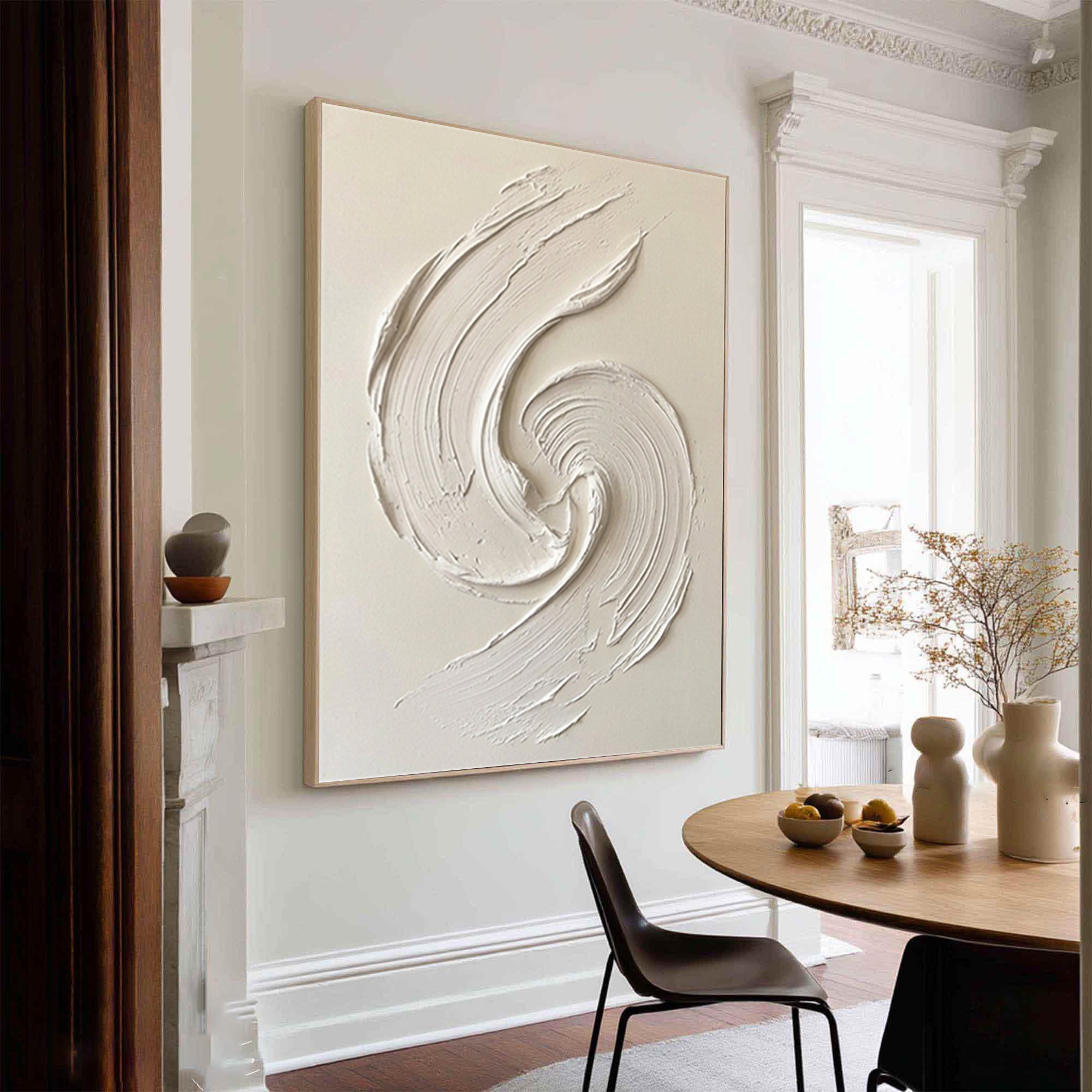 Large White Swirl Textured Wall Art Minimalist Abstract Canvas Painting