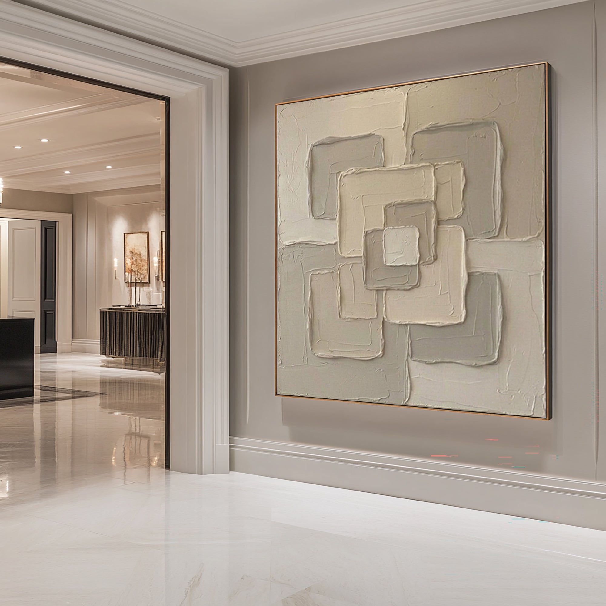 Large Connected Square Wall Art Contemporary Neutral Sculptural Canvas Painting