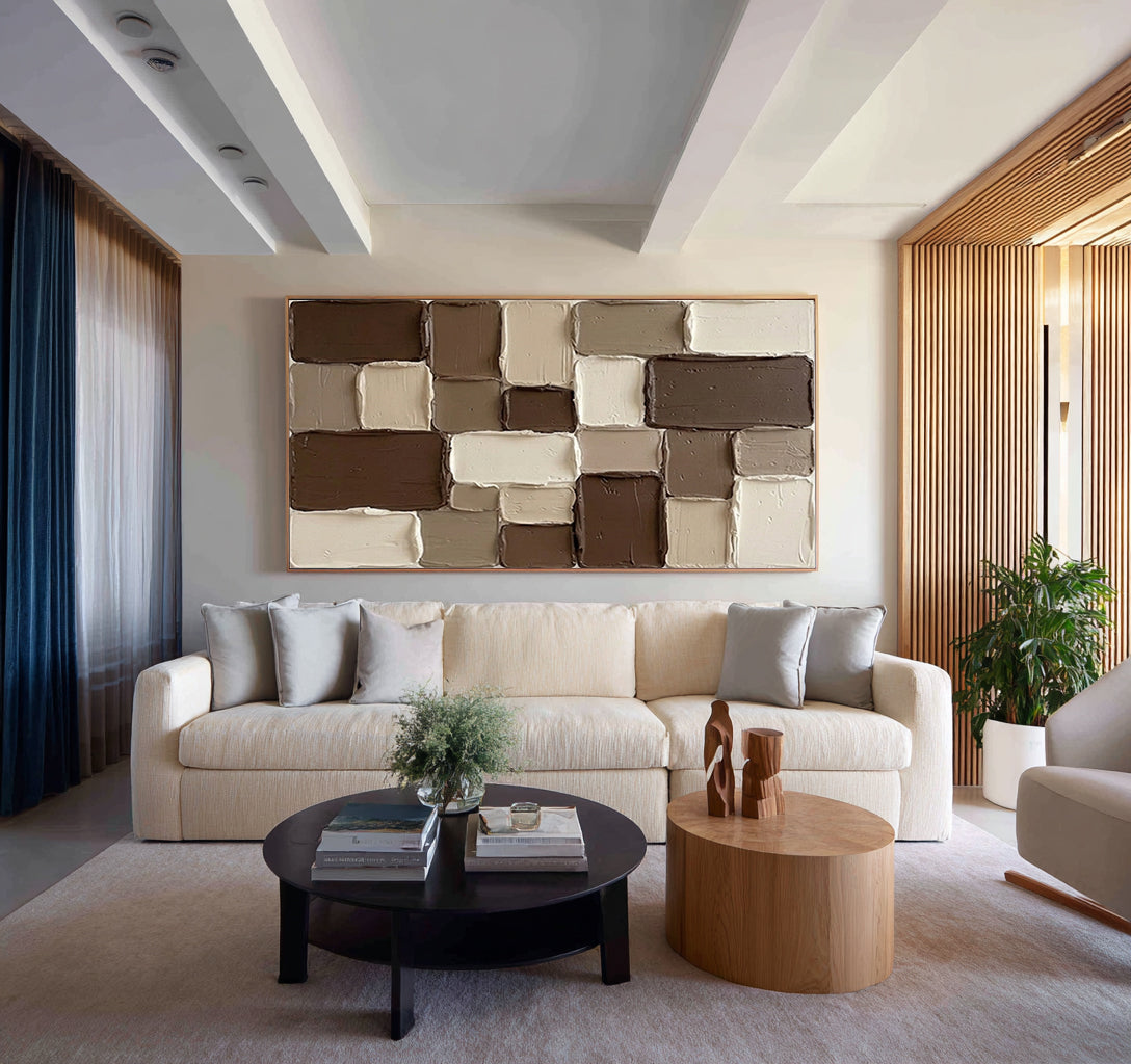 Large Brown and Beige Textured Wall Art Modern Abstract Canvas Painting