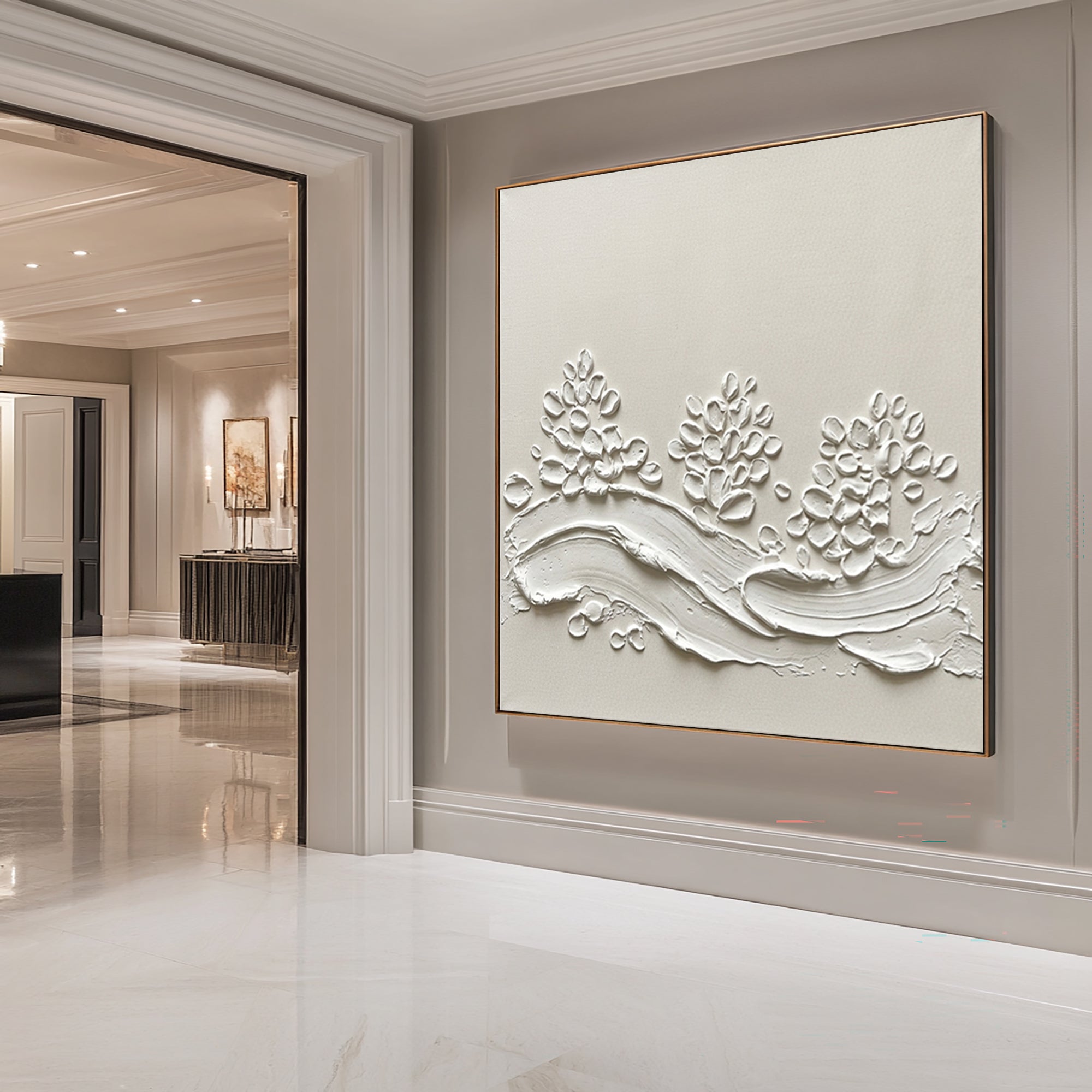 Large Minimalist Floral Textured Wall Art Contemporary Neutral Hand Painted Canvas Painting