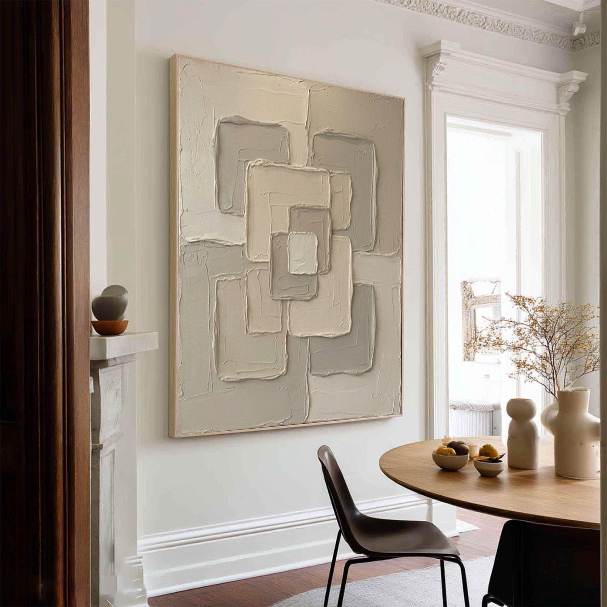 Large Neutral Geometric Textured Canvas Art Modern Abstract Wall Decor