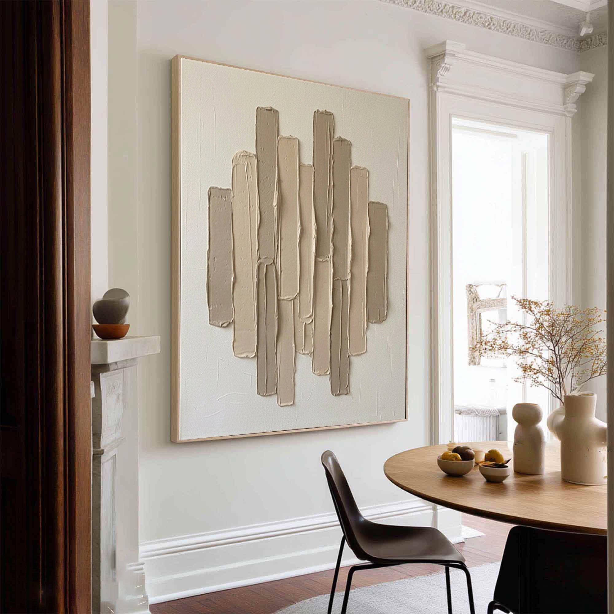 Large Neutral Vertical Textured Canvas Art Modern Minimalist Wall Decor