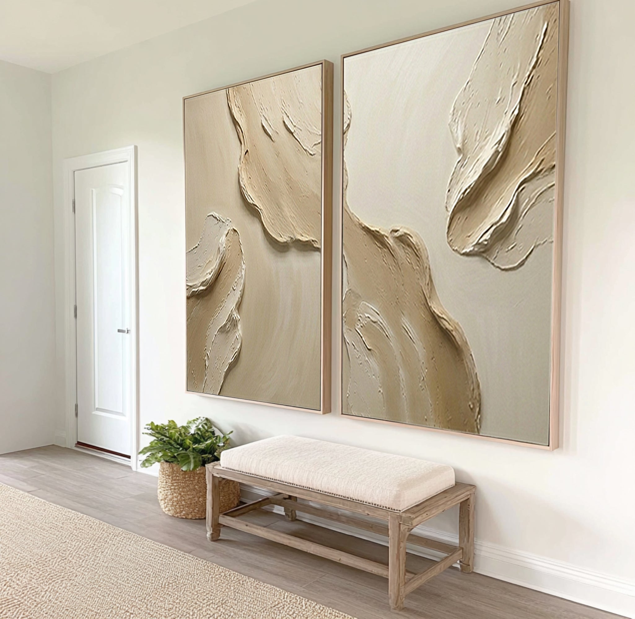Large Contemporary Textured Wall Art Neutral Diptych Painting Set