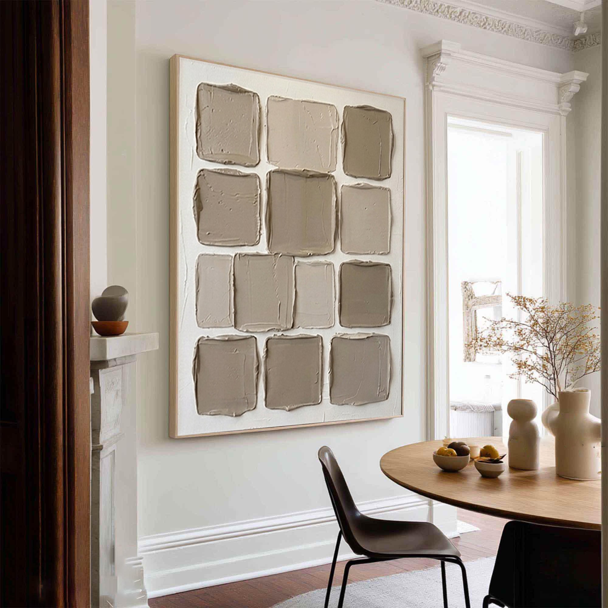 Large Neutral Grid Texture Oil Painting for Contemporary Interiors