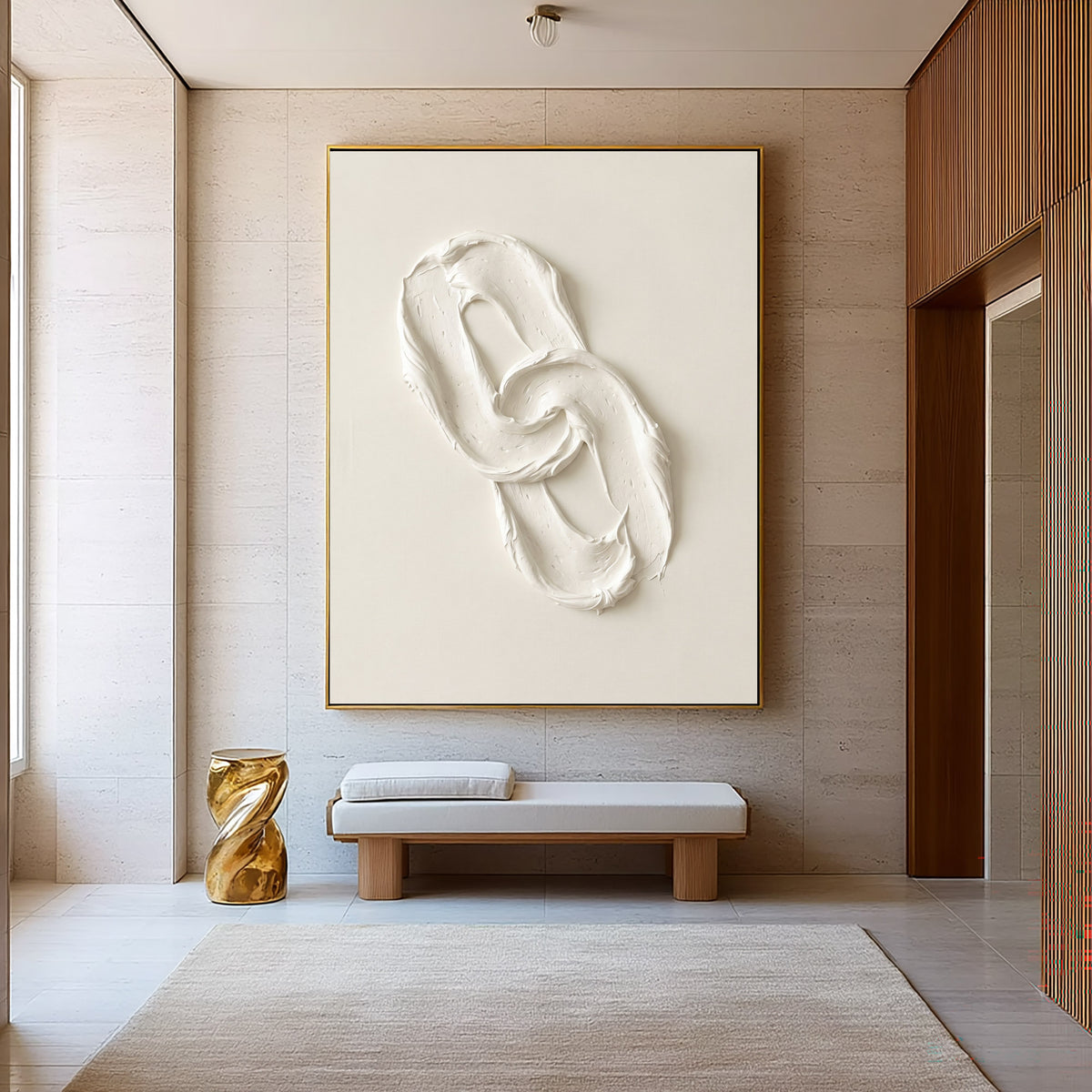 The Space Between The Loop Large White Textured Abstract Wall Art Sculptural Relief Contemporary Painting