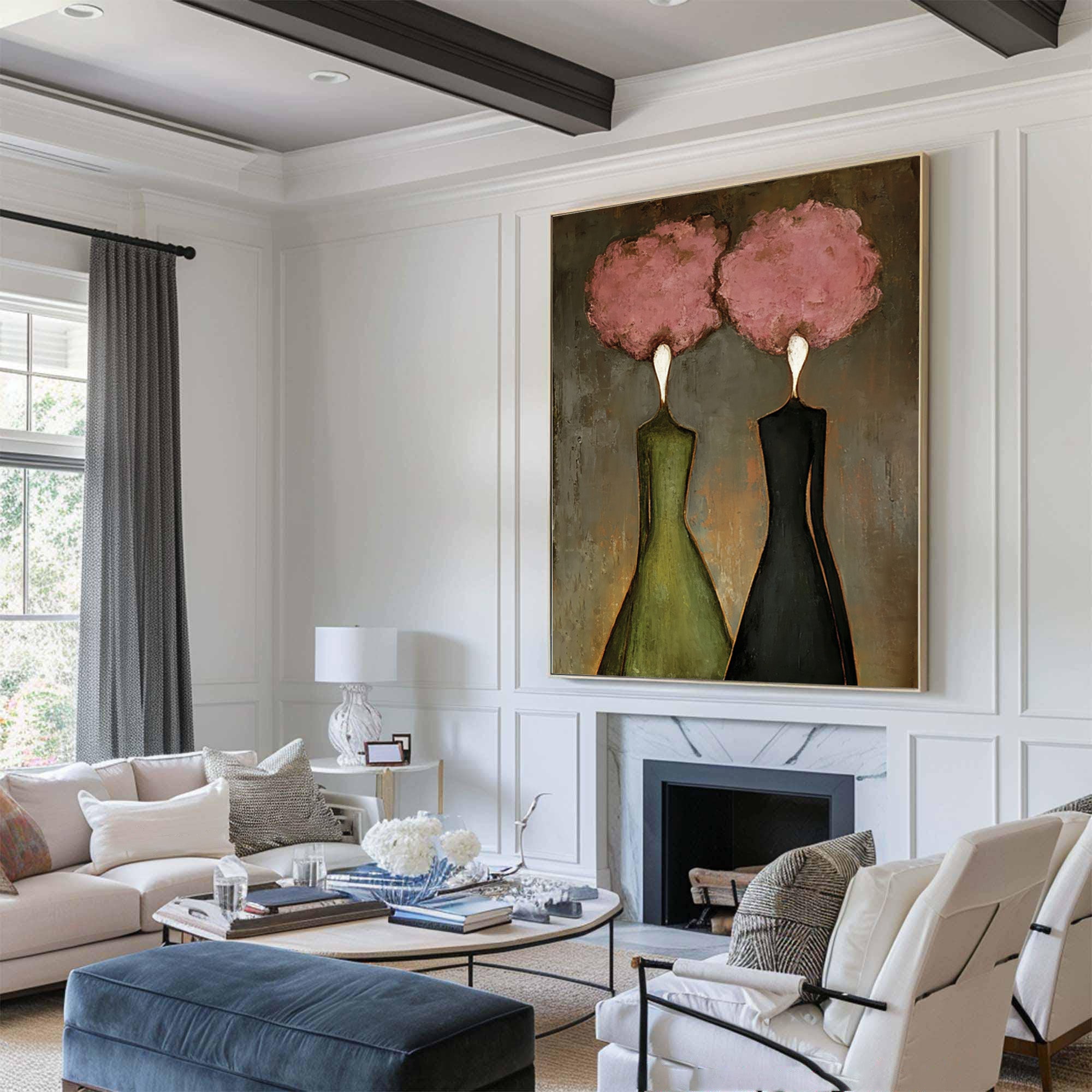 Large Abstract Pink Portrait Oil Painting – Modern Figurative Statement Wall Art #WAC 036