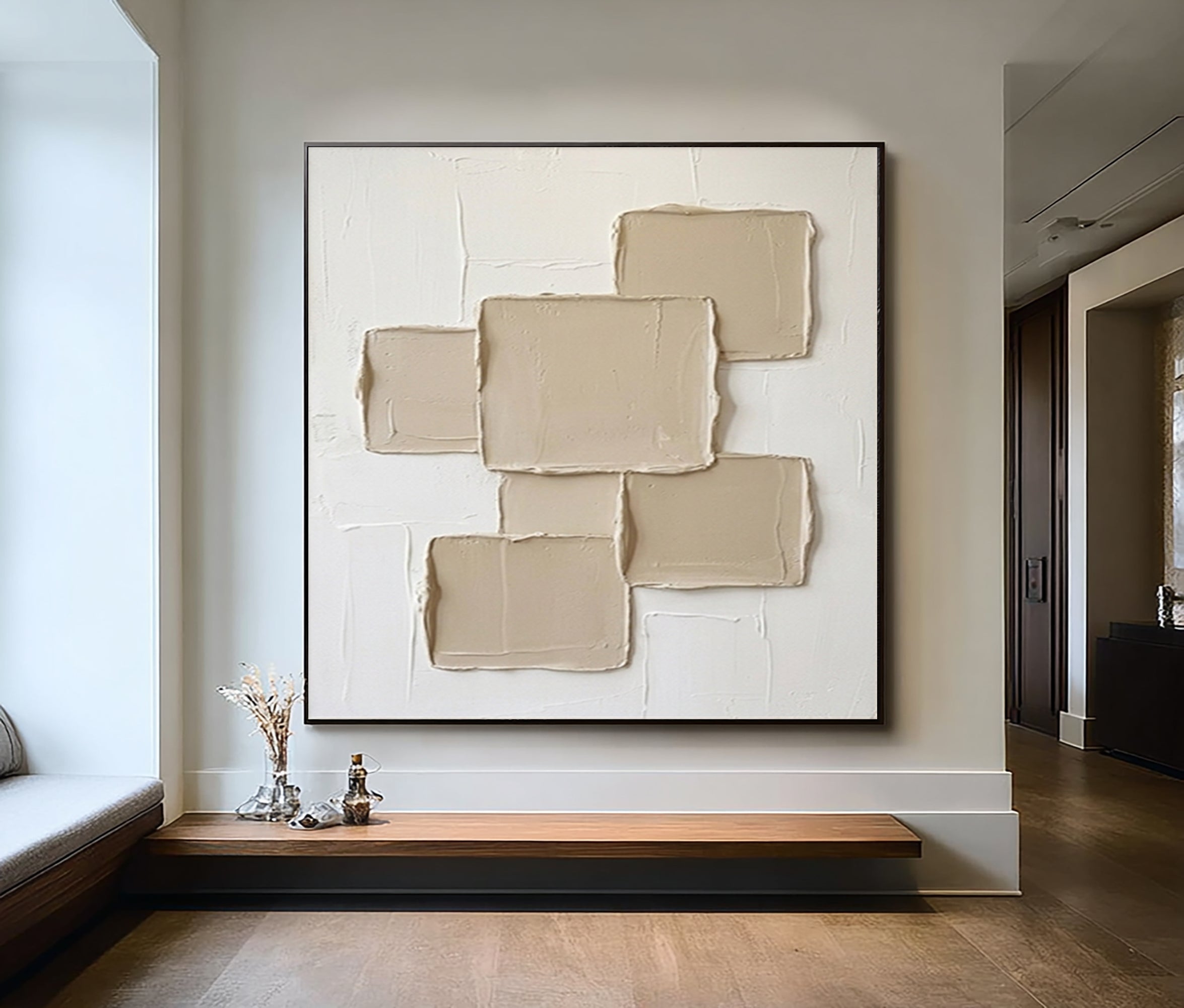 Large Minimalist Textured Wall Art Neutral Hand Painted Canvas