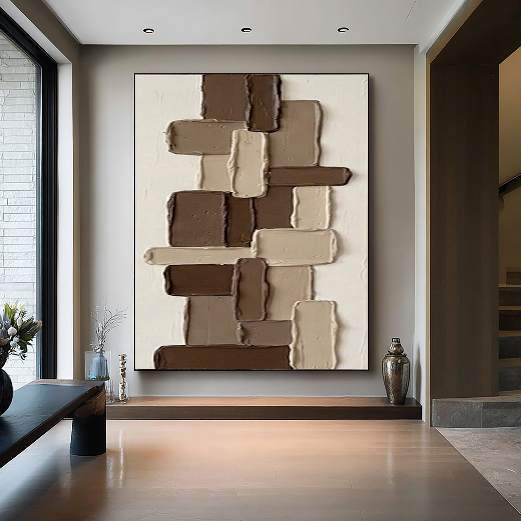 Large Modern Mosaic Texture Wall Art Handmade Neutral Canvas